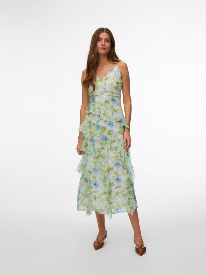 Vero Moda Trägerkleid VMSMILLA S/L V-NECK LONG FRILL DRESS WVN Kunstfaser