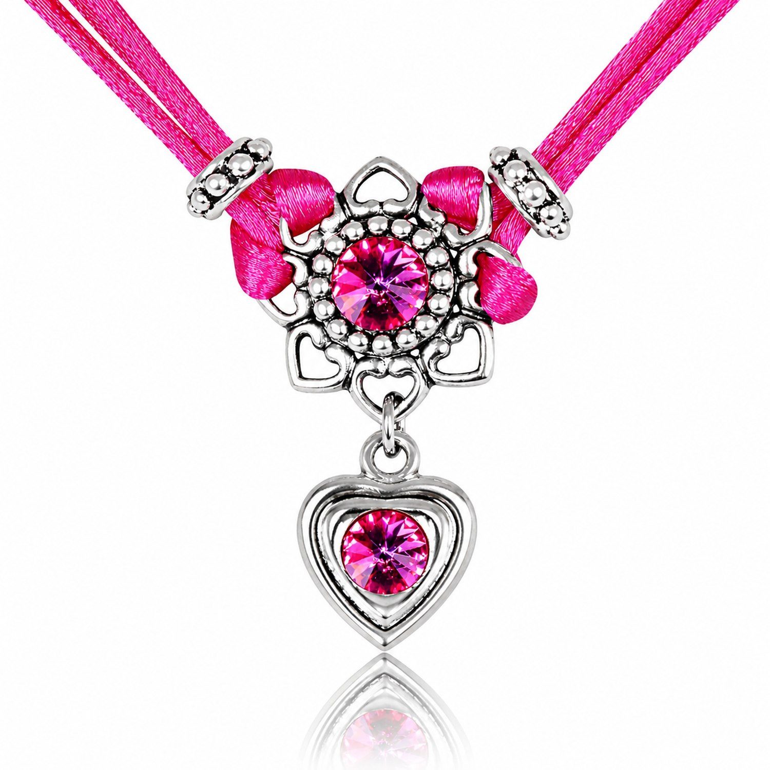 LUISIA® Kette mit Anhänger Chiara mit Herzblüte, Strassherz und Premium Kristallen (inkl. Schmuckbox)