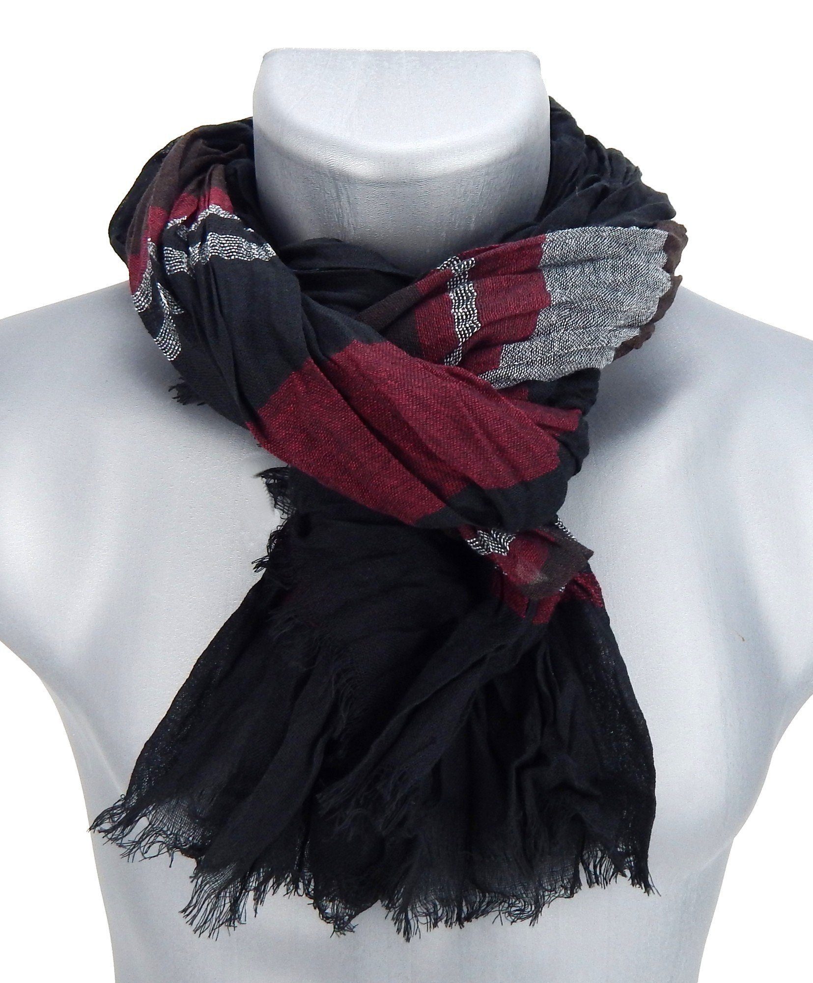 Ella Jonte Modeschal, Weicher Casual-Schal gestreift in Schwarz-Burgund, 180x65 cm