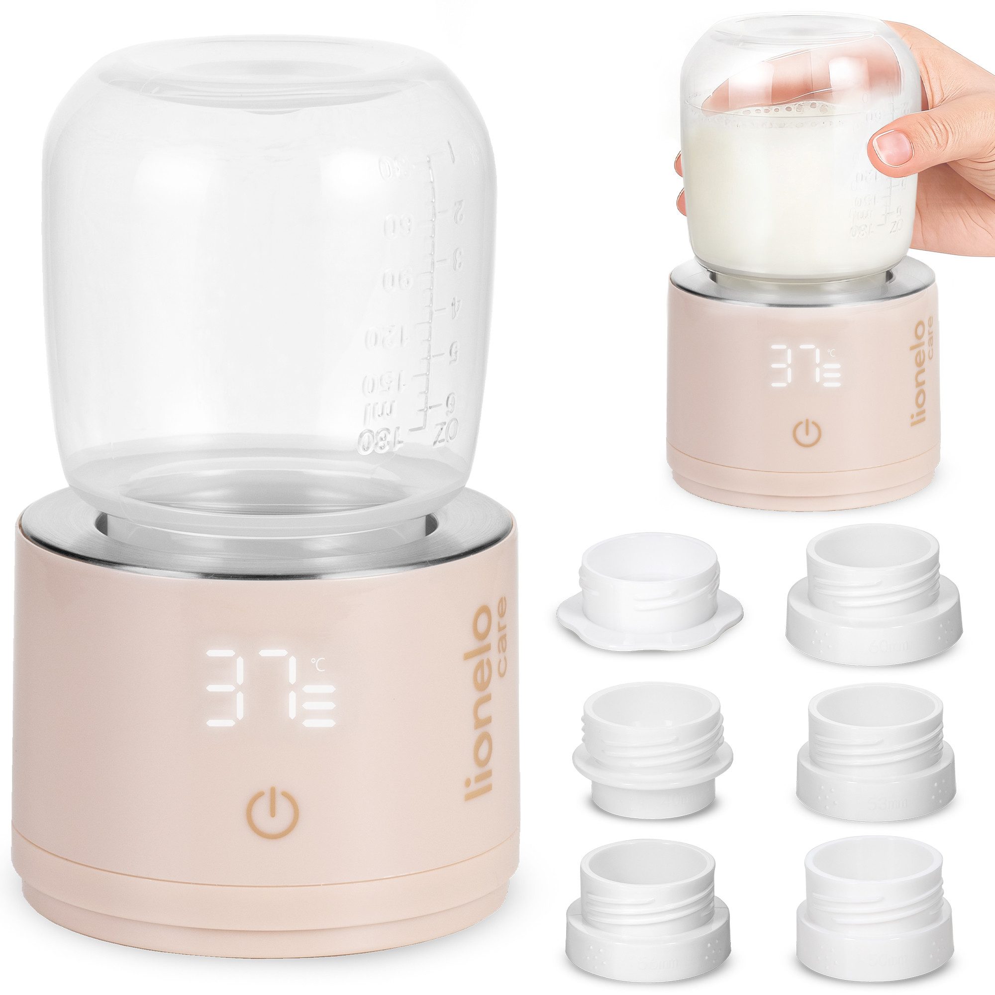 lionelo Babyflaschenwärmer THERMUP SWIFT, 3min/37–50°C/6h Warmhalten/USB-C/60W/5 Adapter