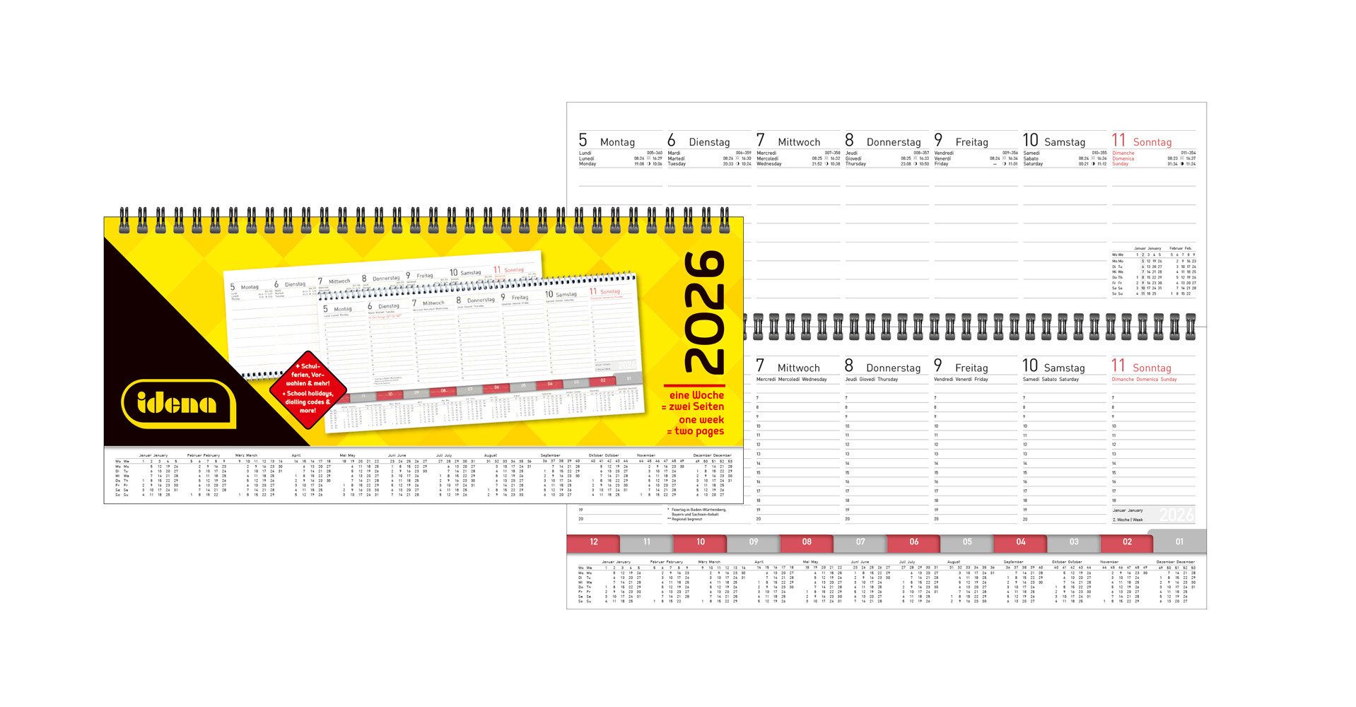 Idena Настольный календарь Idena Tischquerkalender 2026 Premium 1 Woche/2 Seite mit Registerschni