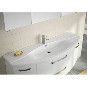 Lomadox Waschtisch FES-4010-66, Badezimmer 140cm Hochglanz weiß mit Keramik Waschbecken - 144/54/50cm