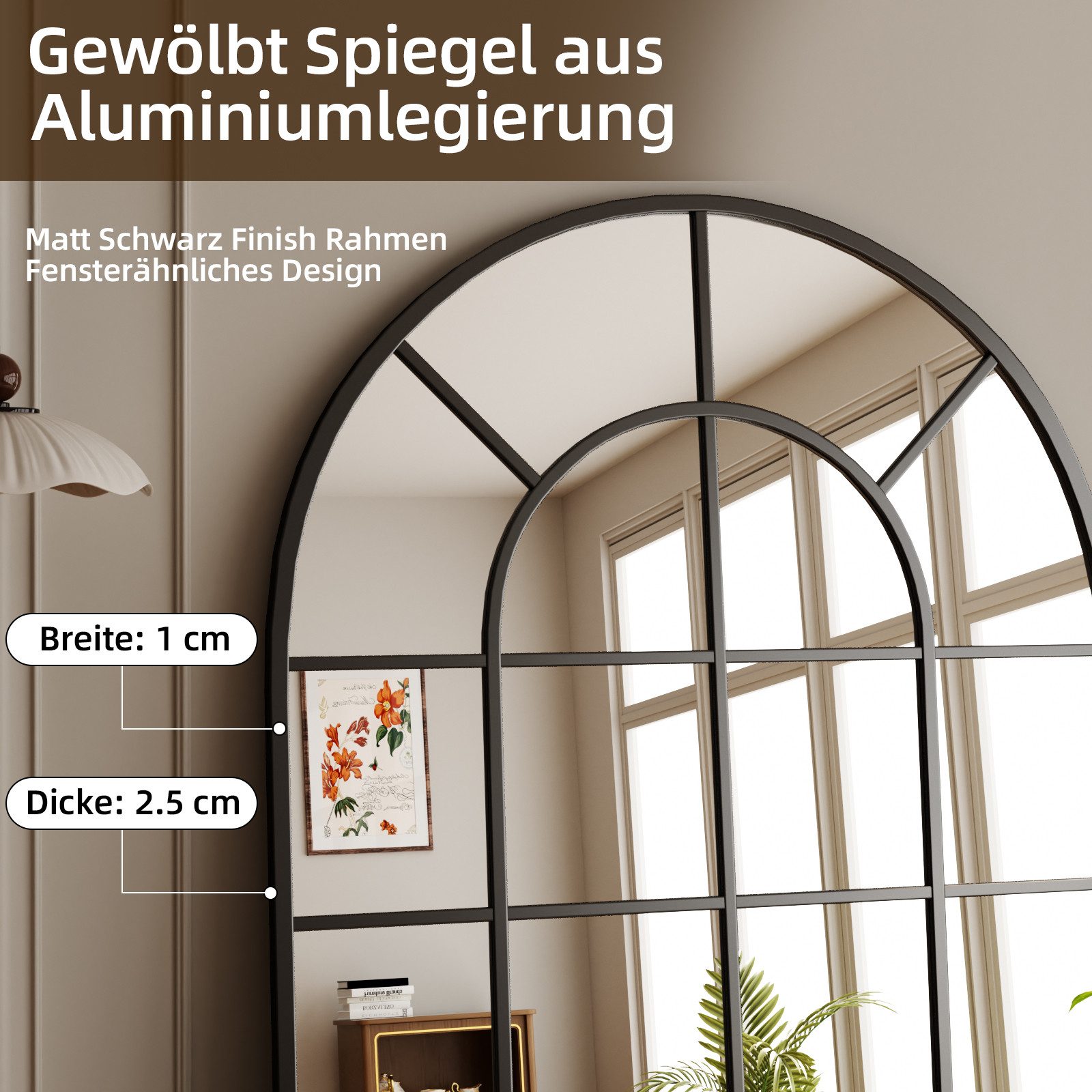 BEAUTYPEAK Dekospiegel Dekorativer gewölbter Wandspiegel mit Fensterpaneel