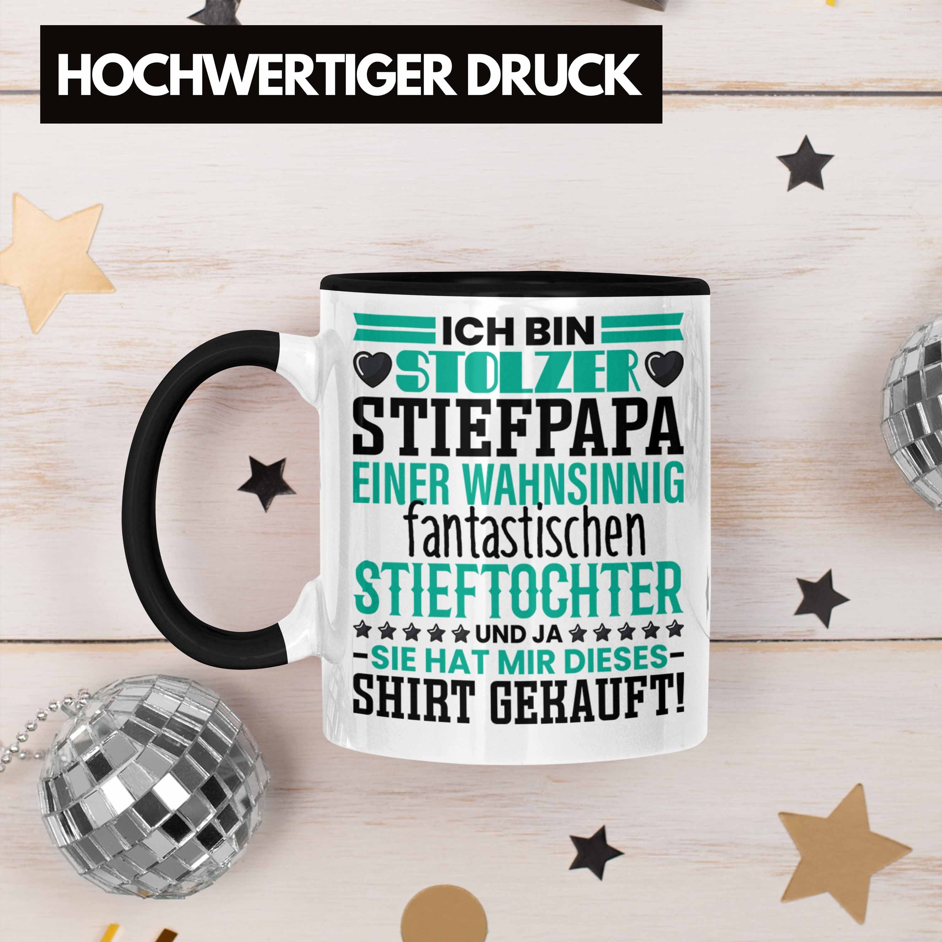 Trendation Tasse Stiefvater Tasse Kindern Bin an Stiefvater Geschenk Schwarz Spruch St von Ich