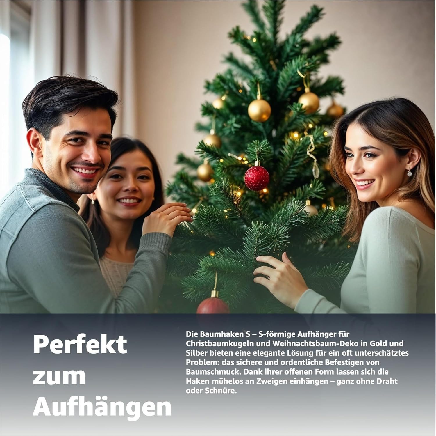 Weihnachtswunder® Christbaumschmuck 100 Weihnachtsbaumhaken in S-Form, je 50 in Gold und Silber (100-tlg), rostfrei – Bild 4 von 5