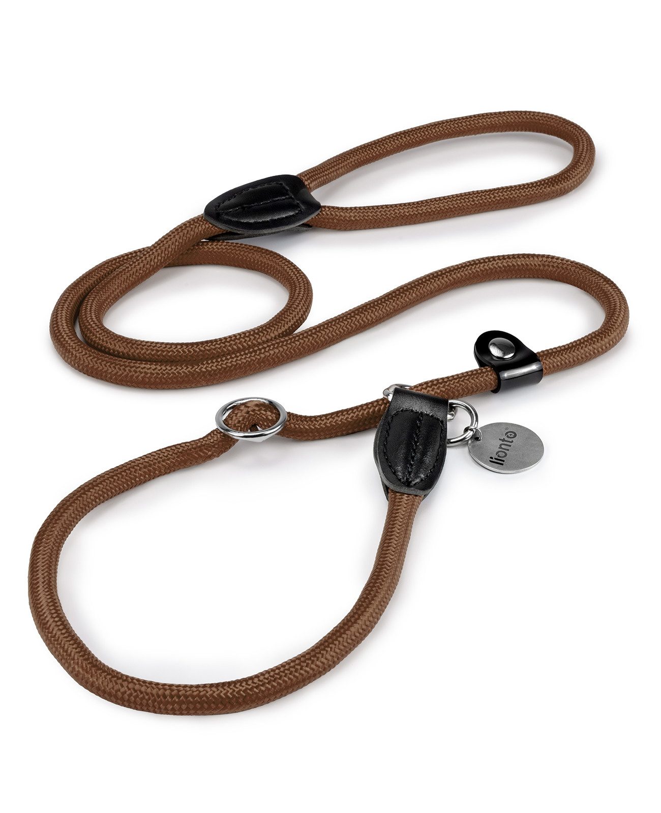 lionto Moxonleine mit Zugbegrenzung & Stopper 120 cm, Nylon, Lederimitat (1-tlg), Retrieverleine, sicher, stylisch & vegan