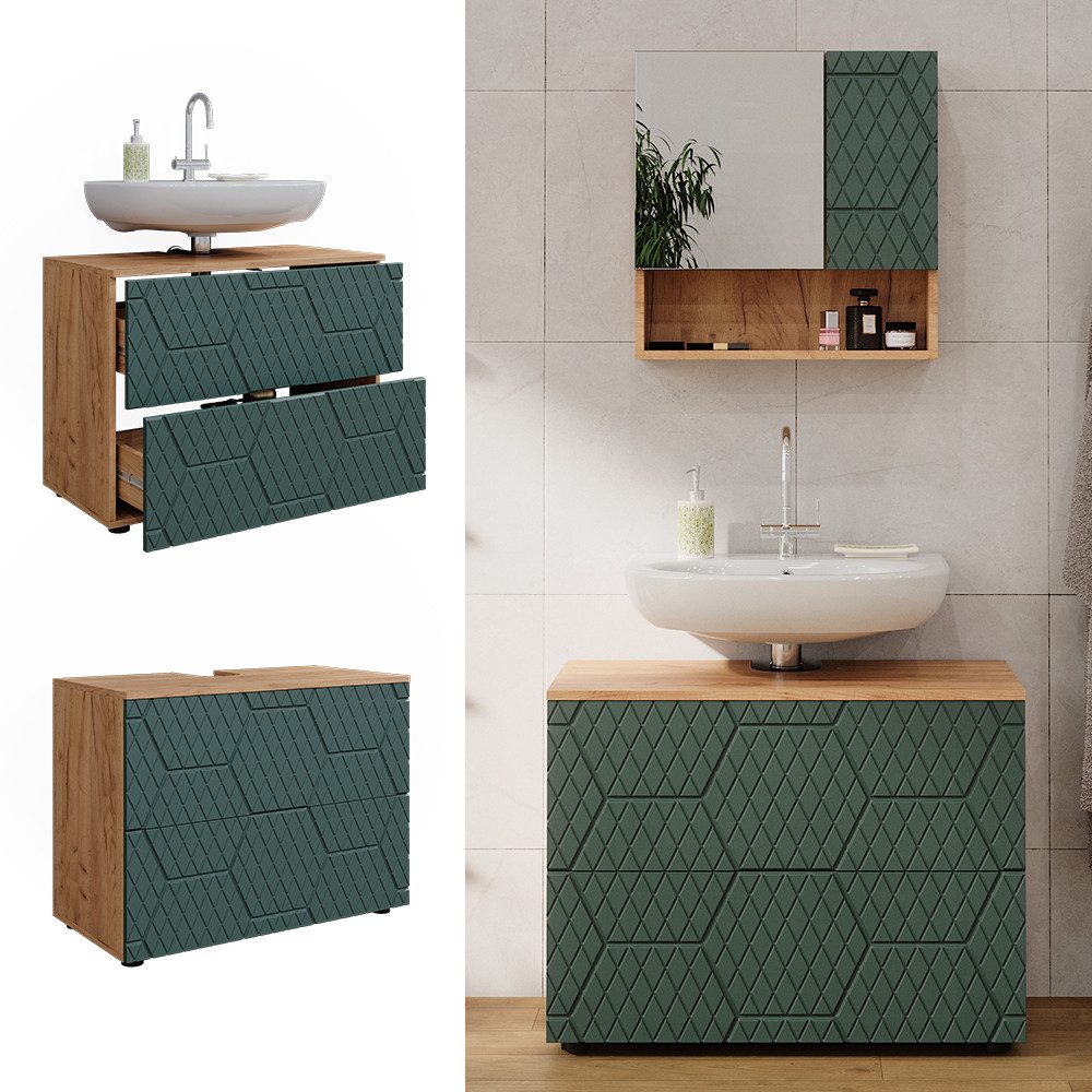 Vicco Waschbeckenunterschrank Irma, Goldkraft Eiche/Grün, 80 cm mit 2 Schub günstig online kaufen