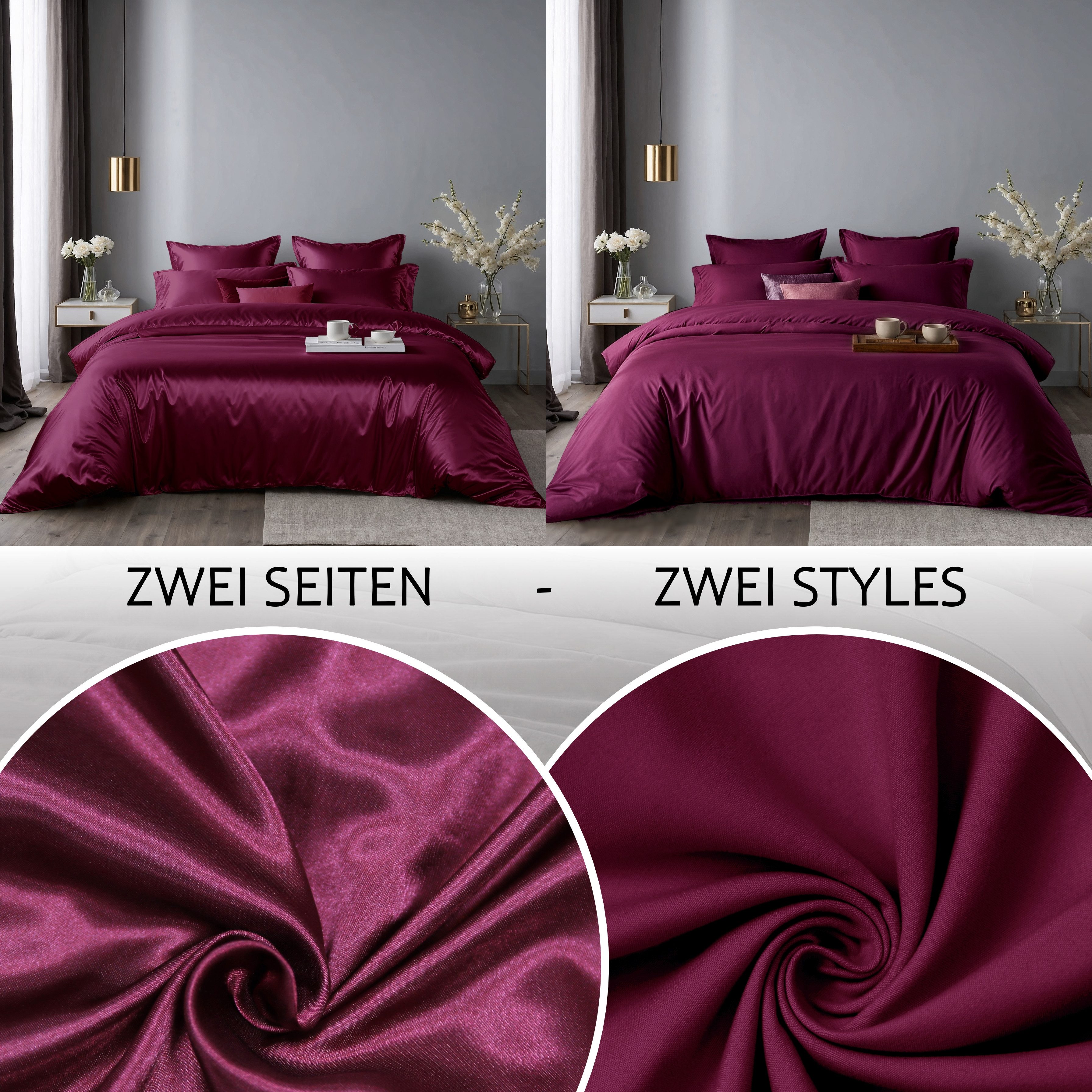 Cozyor Wendebettwäsche Satin glänzend matt 135x200, 155x200, 155x220, 200x200 cm extra weich, Satin & Mikrofaser, 2 teilig, Edel und hochwertig – Bild 3 von 5