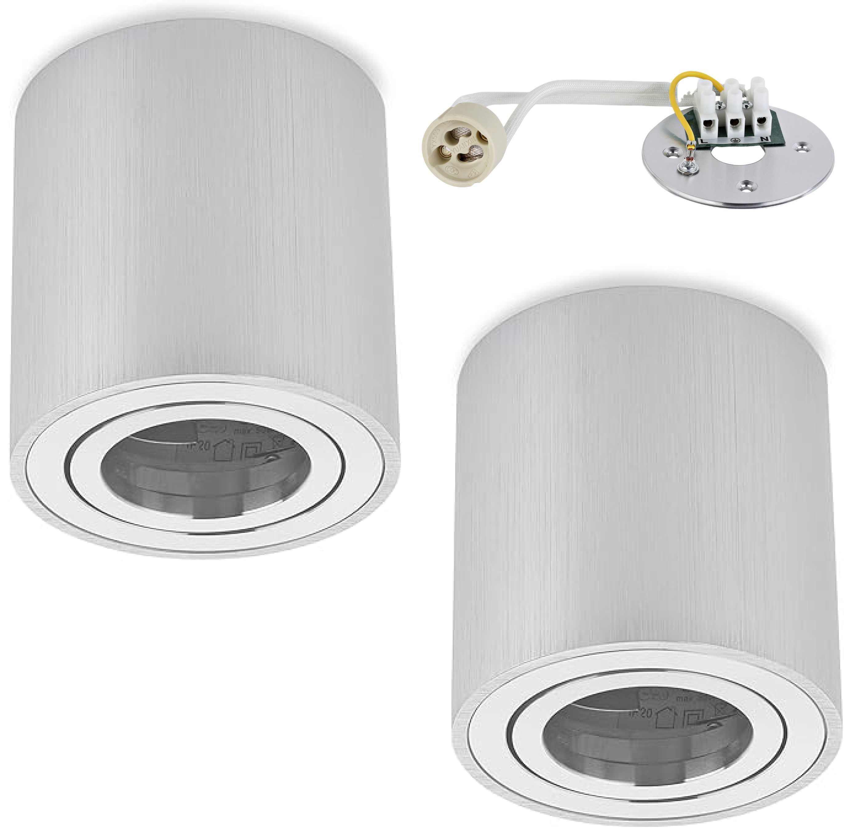 Sweet LED Aufbauleuchte 2er Set GU10 Deckenspots rund & schwenkbar Alu-gebürstet 230V, ohne Leuchtmittel, Aufbaustrahler LED, Aufbauspot, Deckenstrahler