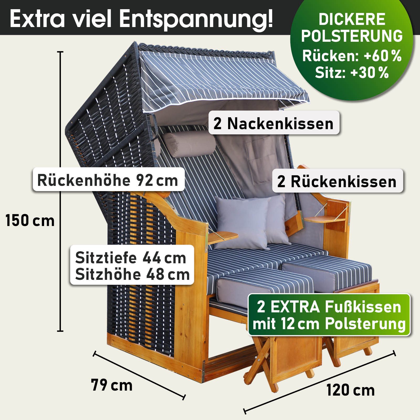 BRAST Strandkorb für 2 Personen, 120cm breit, 5 Designs, BxTxH: 120x79x150 günstig online kaufen