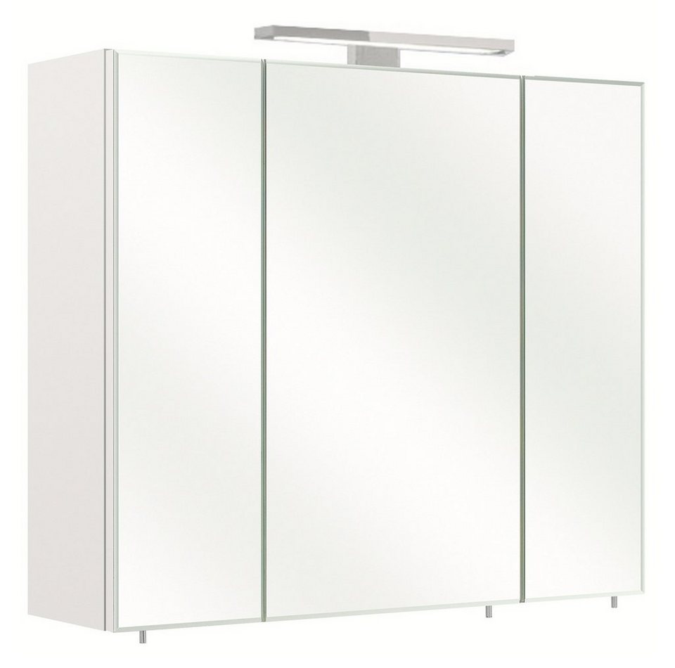 PELIPAL Spiegelschrank GERD, Weiß matt, 3-türig, mit LED-Aufsatzleuchte,  Badmöbel, BxHxT 70 x 60 x 20 cm