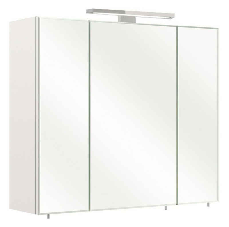 PELIPAL Spiegelschrank GERD, Weiß matt, 3-türig, mit LED-Aufsatzleuchte, Badmöbel, BxHxT 70 x 60 x 20 cm