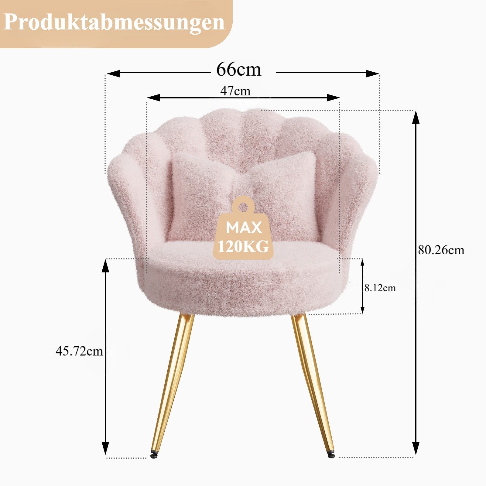 HawthyHome Polsterstuhl Samt im Blüten-Design mit Kissen (1 St), Schminktischstuhl mit Goldbeinen für Schlafzimmer & Wohnzimmer