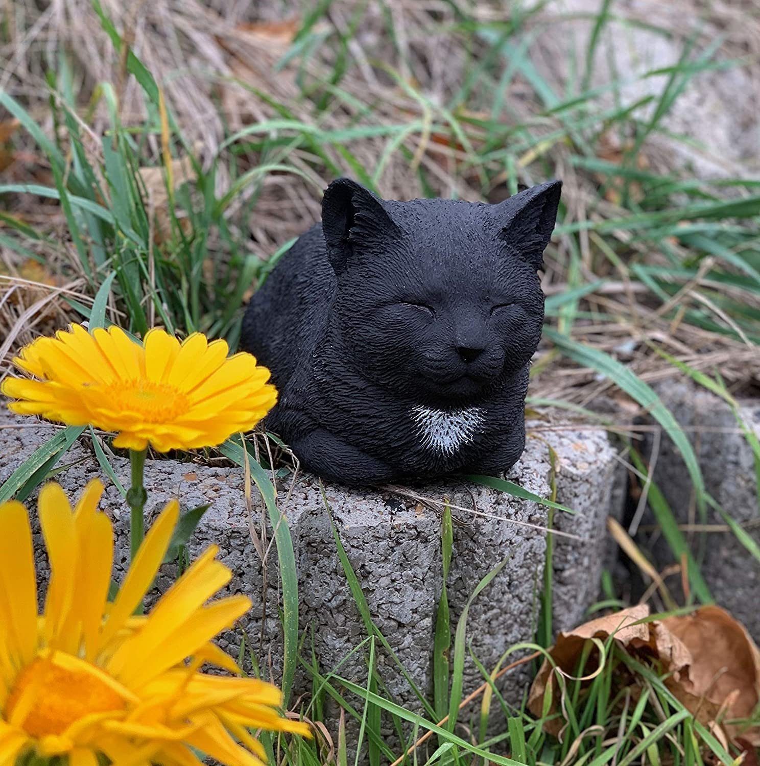 and ruhend schwarz Gartenfigur Style Stone Steinfigur Katze