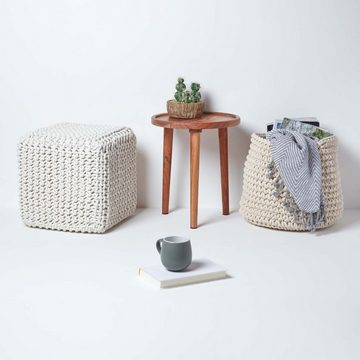 Homescapes Pouf Gestrickter Sitzwürfel 100% Baumwolle, Natur