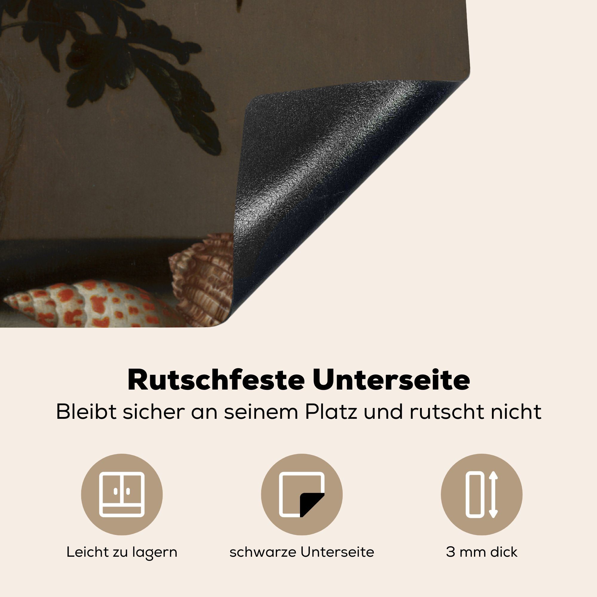 78x78 (1 Blumen Ceranfeldabdeckung, van, Gemälde Herdblende-/Abdeckplatte Wan-Li-Vase in für - einer tlg), küche Muscheln Balthasar von und cm, MuchoWow Vinyl, Arbeitsplatte