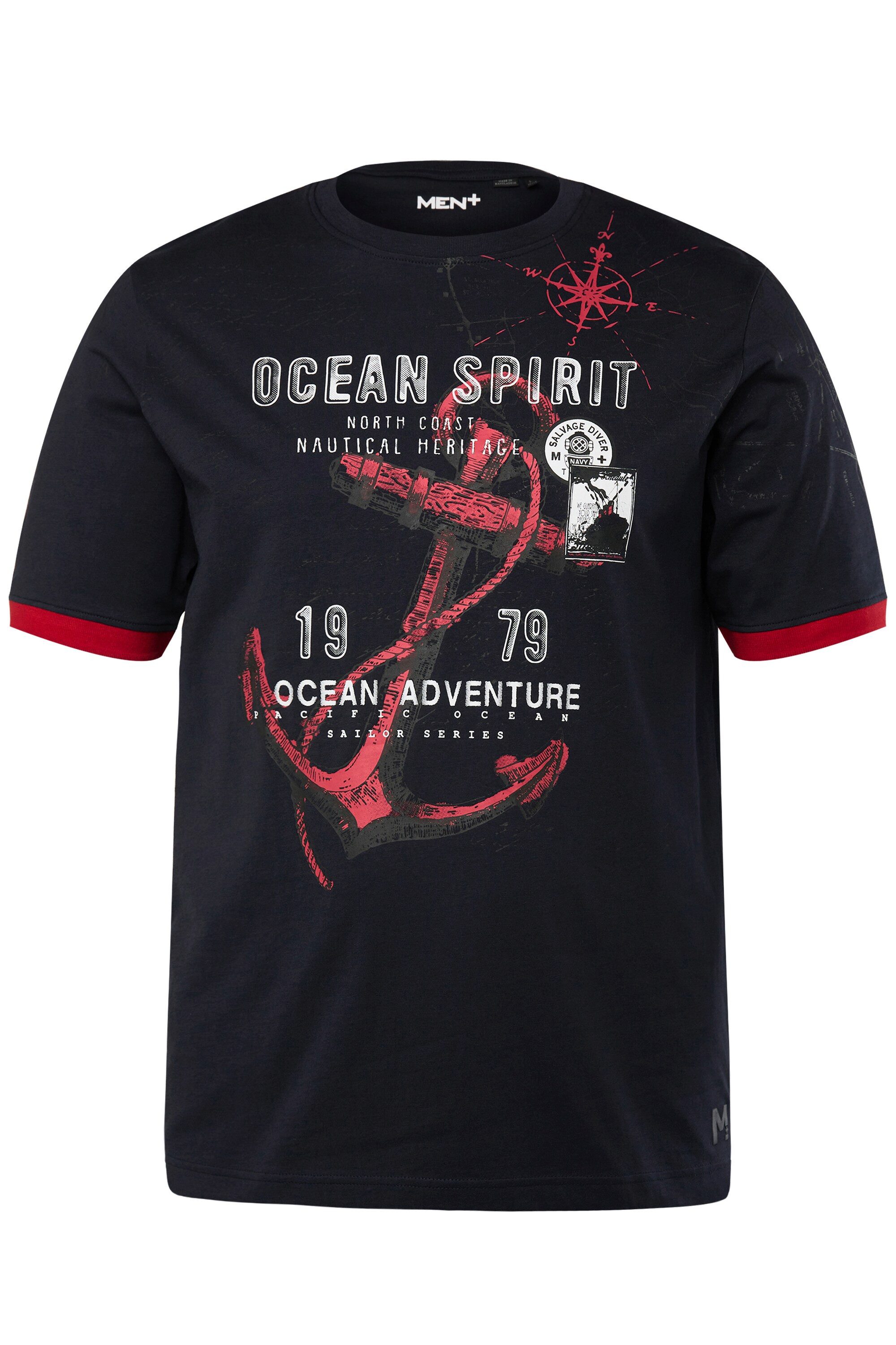 Men Plus T-Shirt Men+ T-Shirt Halbarm großer Print Rundhals günstig online kaufen