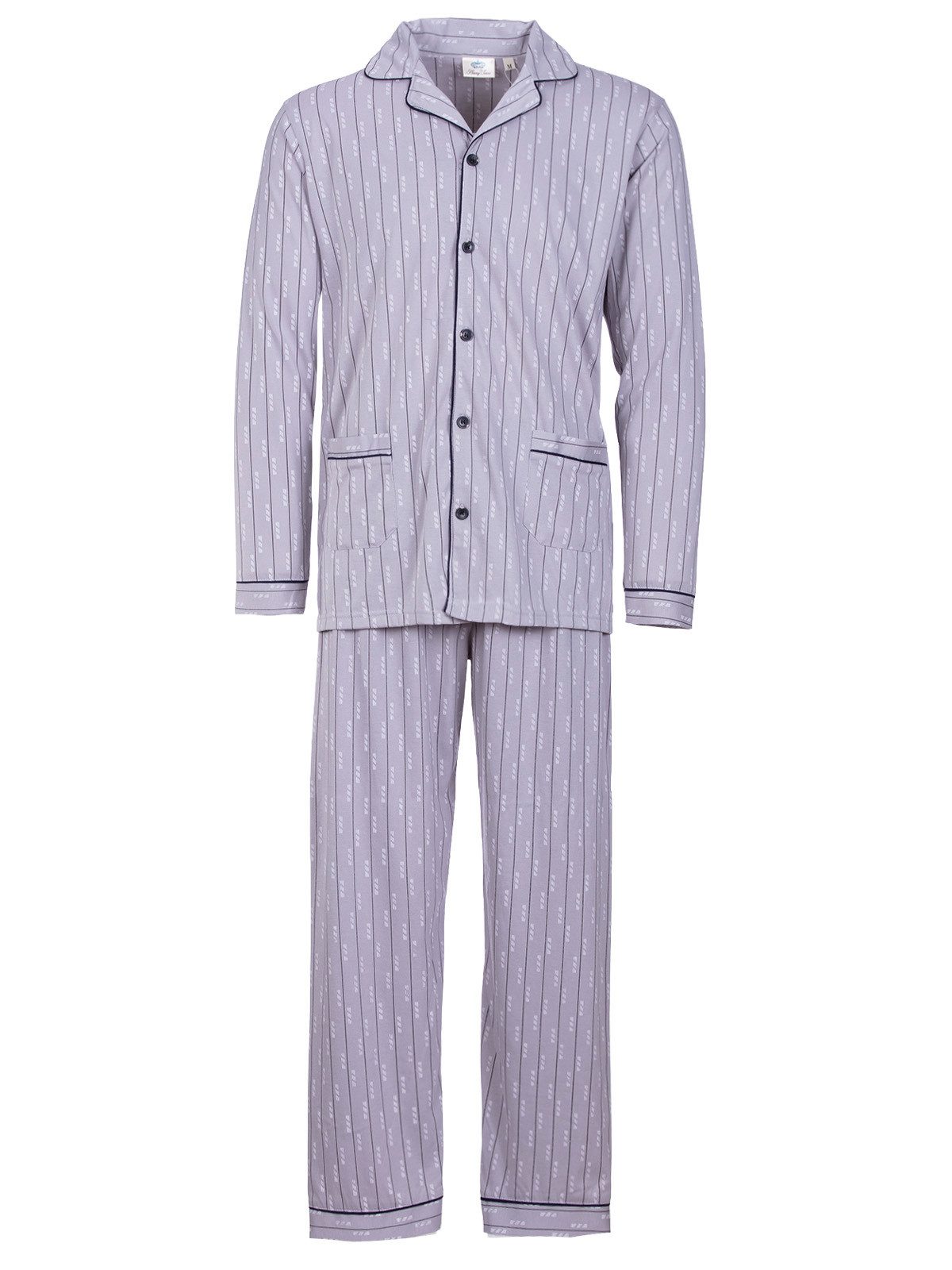 Lucky Pyjama Langarm- elegante Streifen farbliche Paspel Hemdkragen 2 Taschen – Bild 3 von 5
