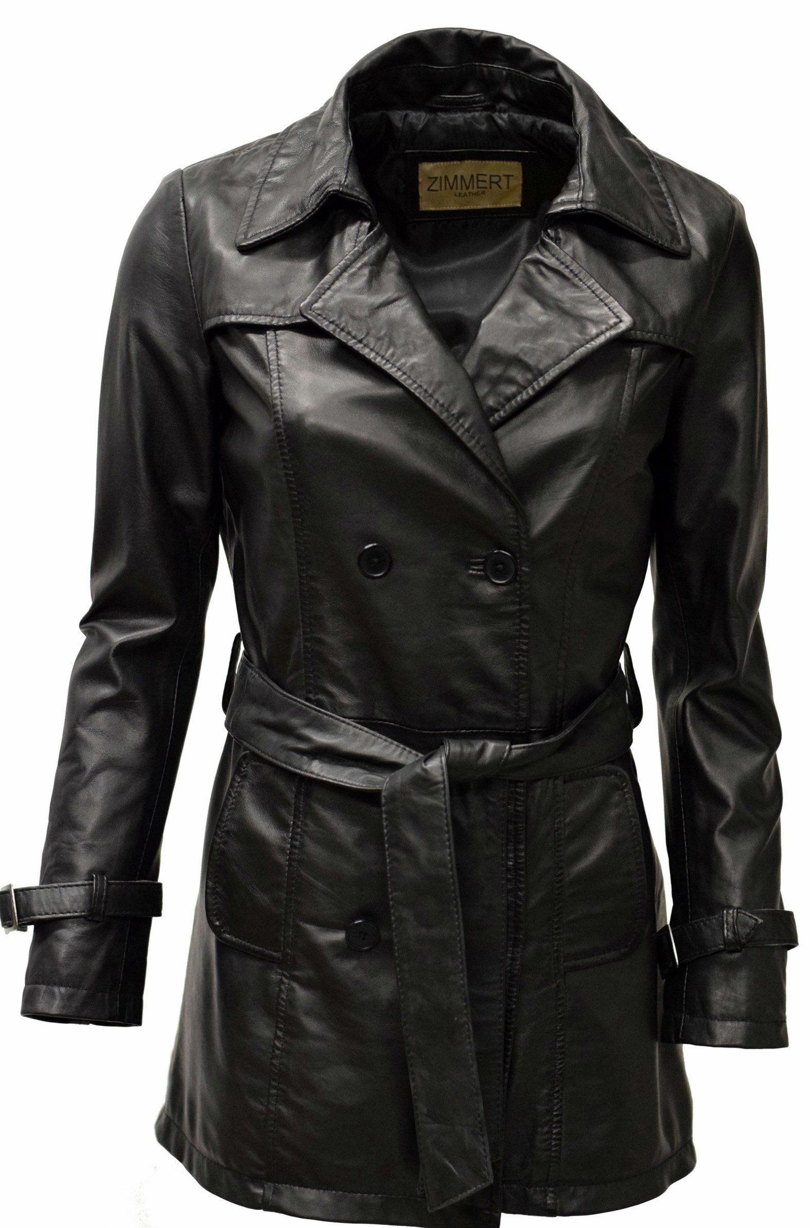 Zimmert Leather Ledermantel Anna Trenchcoat Washed Lammnappa Mantel Cognac Braun Schwarz