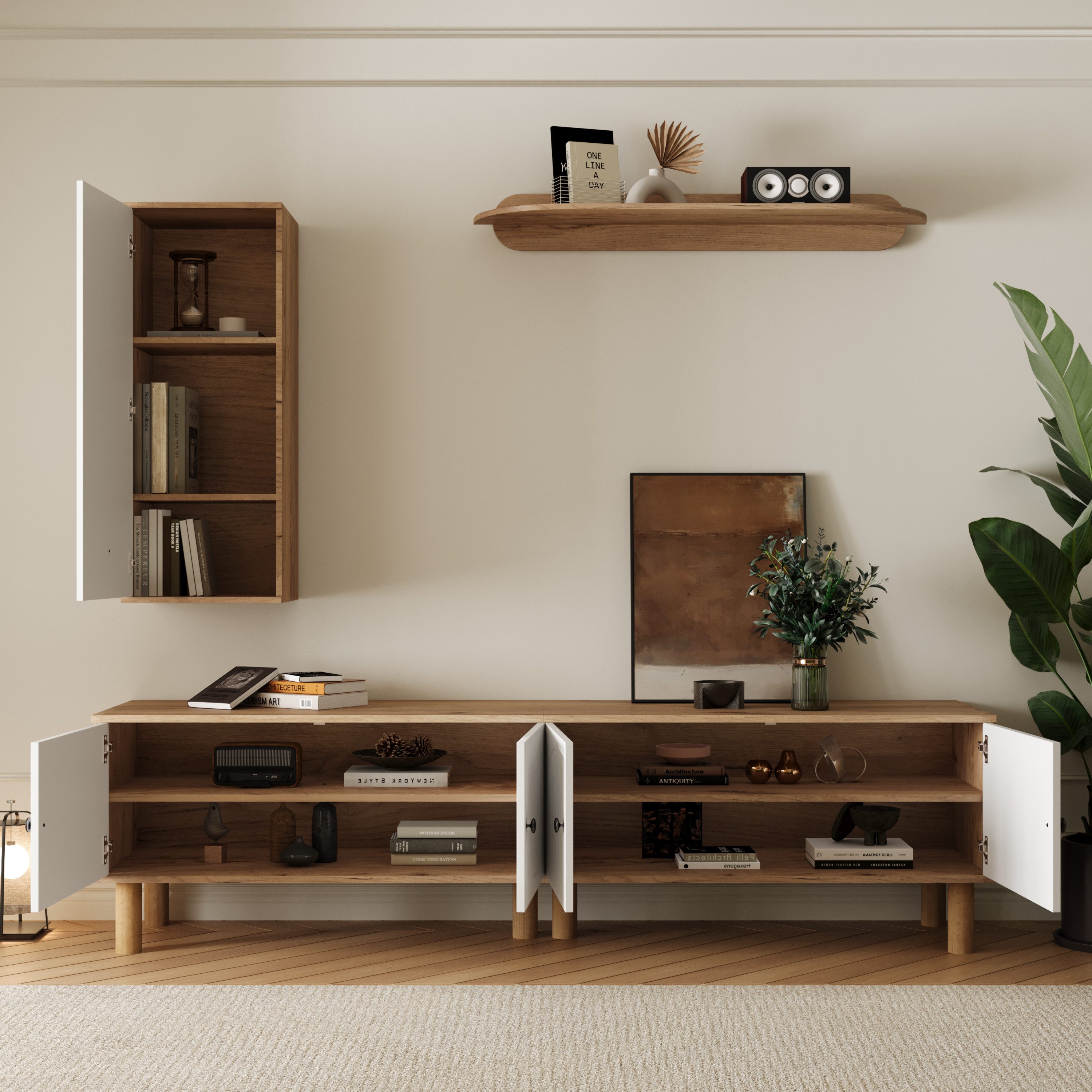 STILVORA Wohnzimmer-Set mit Highboard,Schränke&Wandboard,Wohnwand 3er-Set,W günstig online kaufen