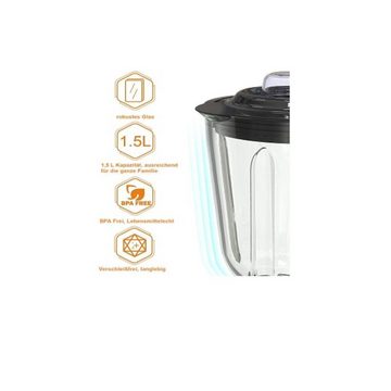 JUNG Standmixer VitaSpeed Standmixer Glasbehälter, Edelstahl Smoothie Maker 1,5 L, 500,00 W, 19.000 U/min Max, Mixer, Smoothiemixer Küchenmixer, Blender