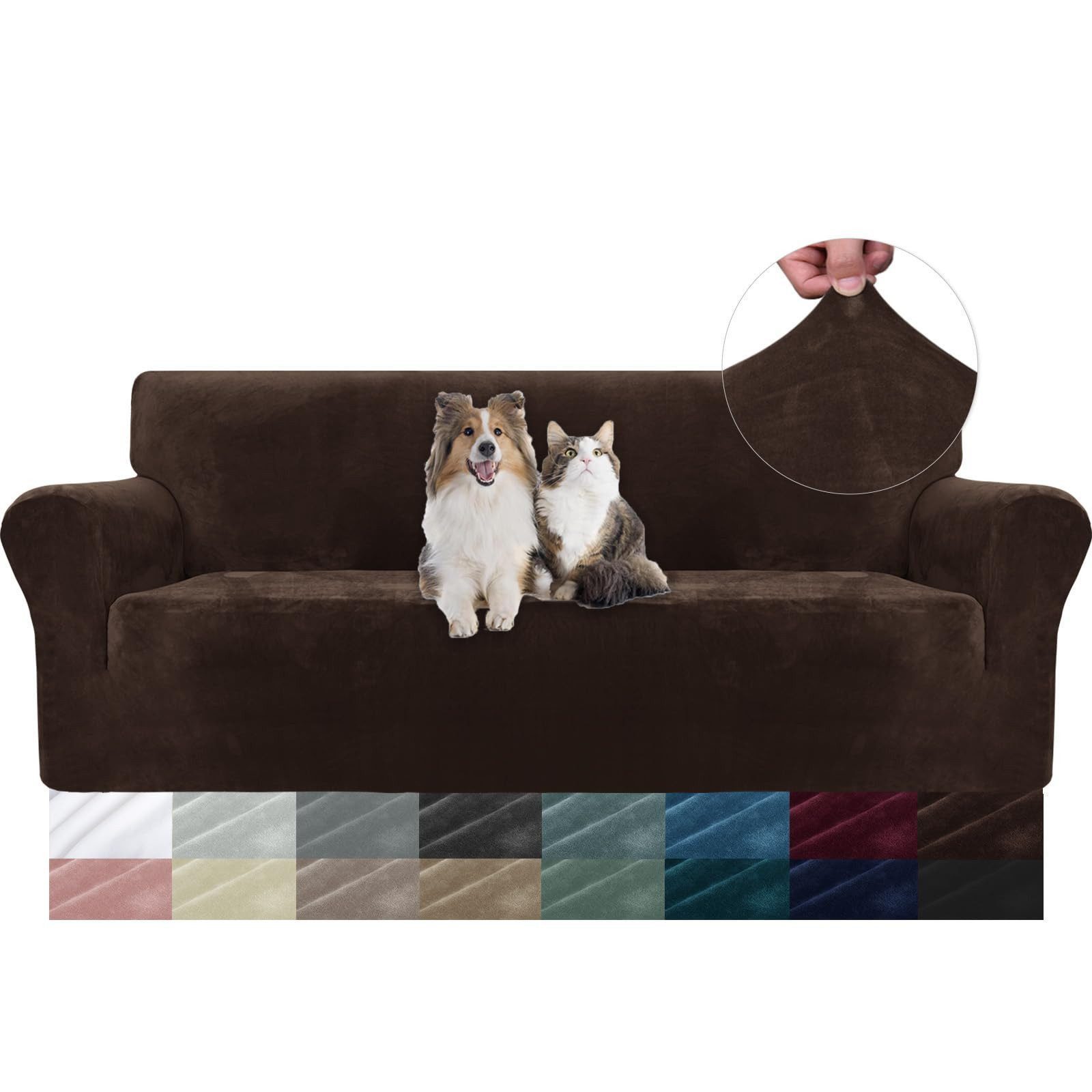 Diwzbyn Sofahusse Velvet Sofabezüge 1/2/3/4-Sitzer Stretch rutschfeste Couchbezug, für Hunde Katze Haustierfreundlich