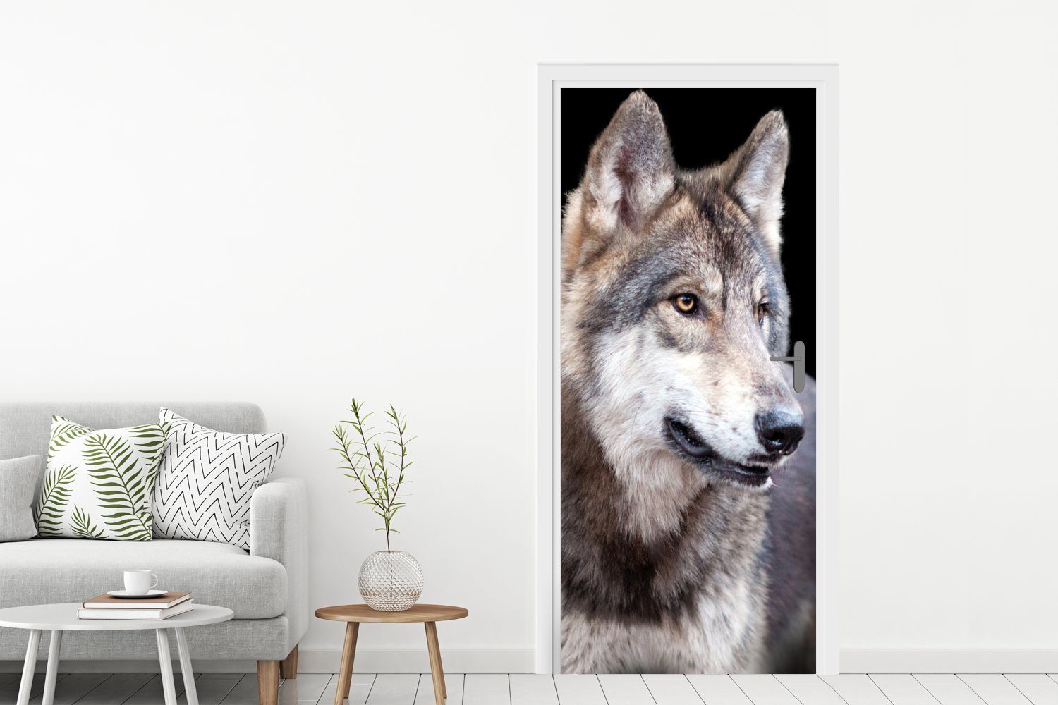 MuchoWow Türtapete Grauer Wildwolf, Tür, bedruckt, Fototapete für cm Matt, Türaufkleber, (1 St), 75x205