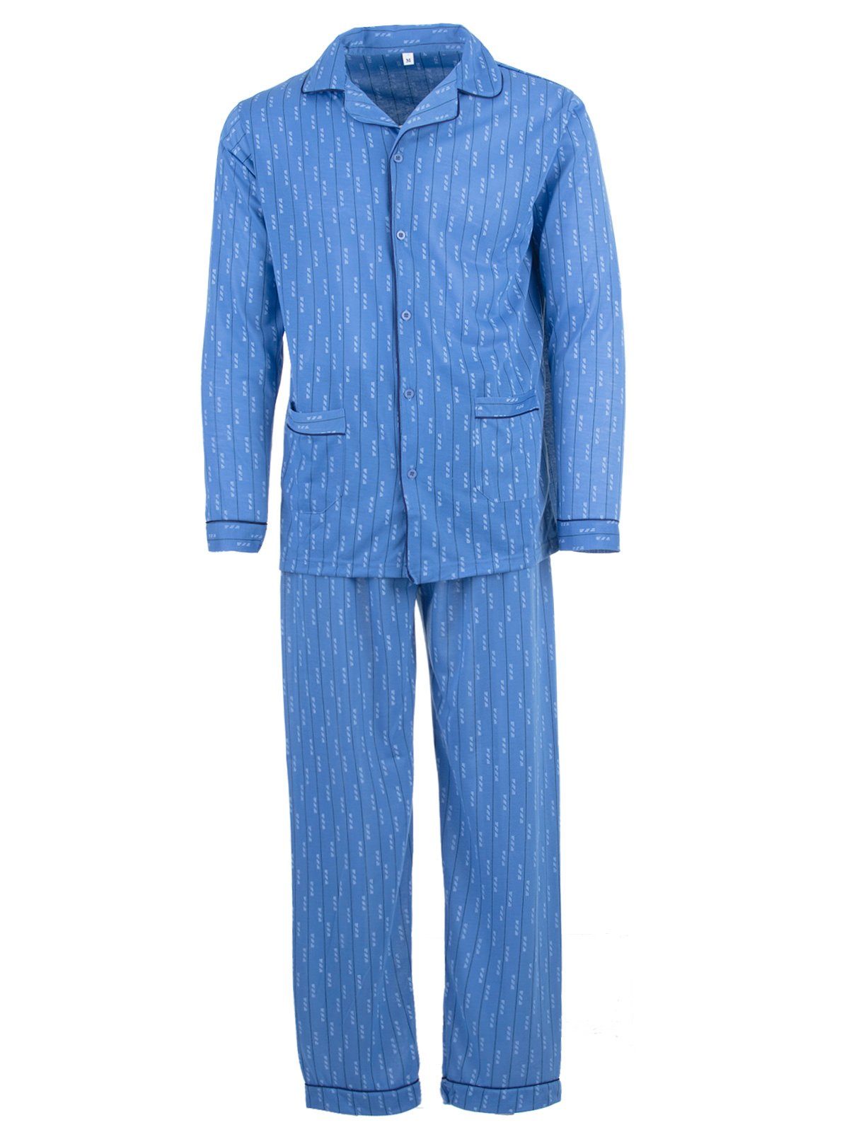 Lucky Schlafanzug Pyjama Set Langarm - Kragen Classic blau