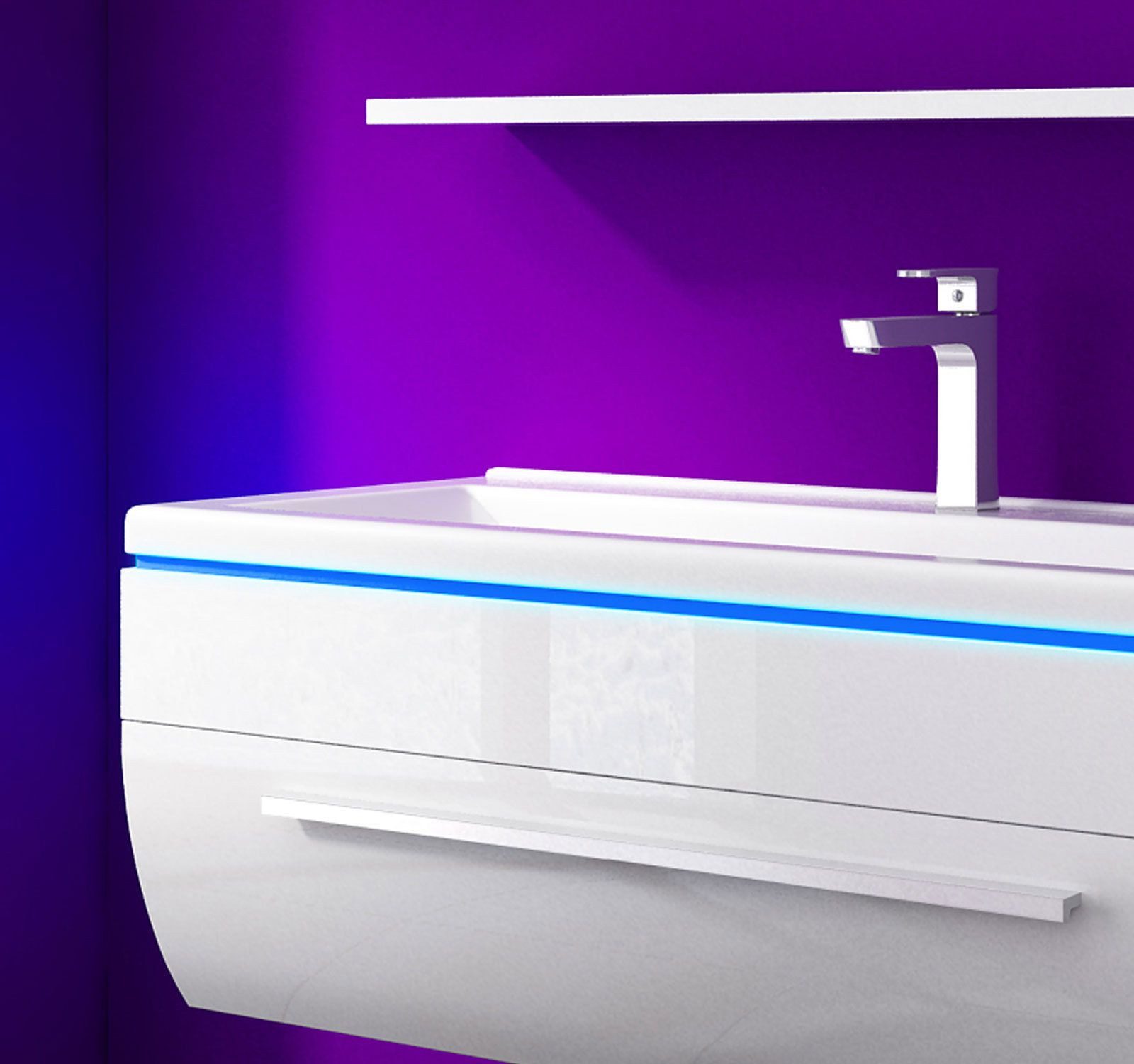 Homeline Badmöbel-Set Badmöbel Set Weiß Hochglanz lackiert LED System tauschsystem, (Komplette Set ohne wasch dich Armatur und Ablaufgarnitur, 5-St., Set Angebo – Bild 5 von 5