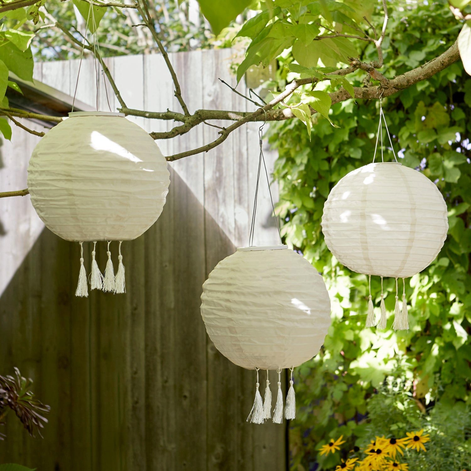 Lights4fun LED Laterne 3er Set Lucena Solar Lampions crème