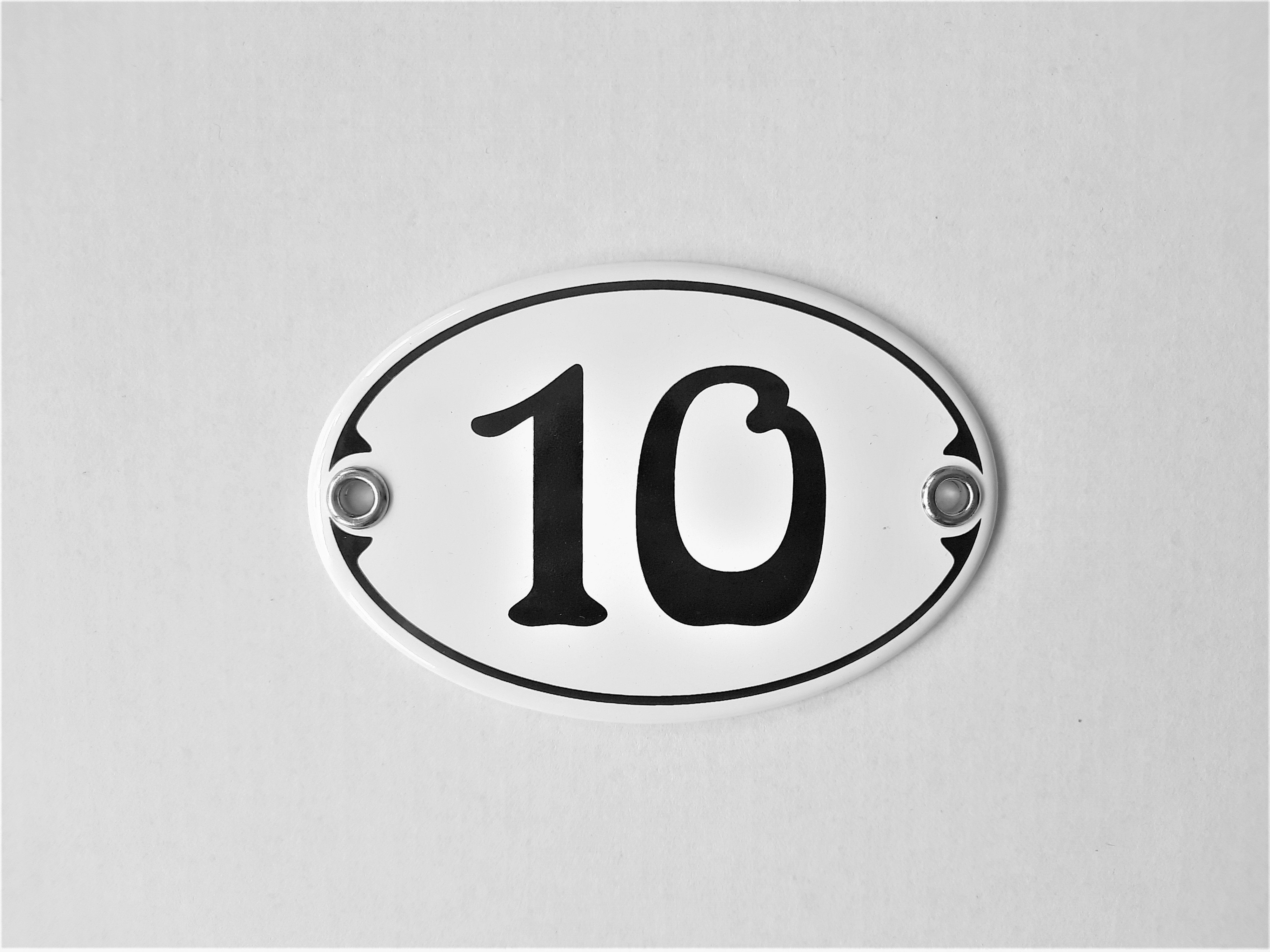 Elina Email Hausnummer Zahlenschild "10", (Emaille/Email) Schilder