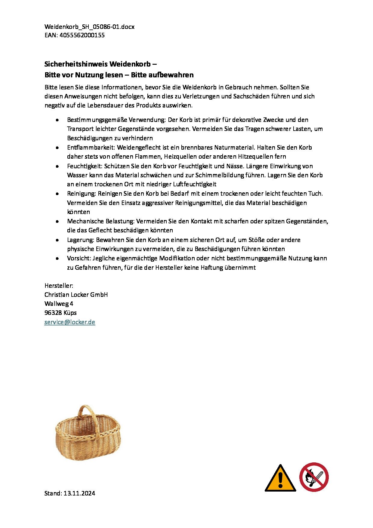 Kobolo Einkaufskorb Henkelkorb aus gekochter Weide eckig, 28 l