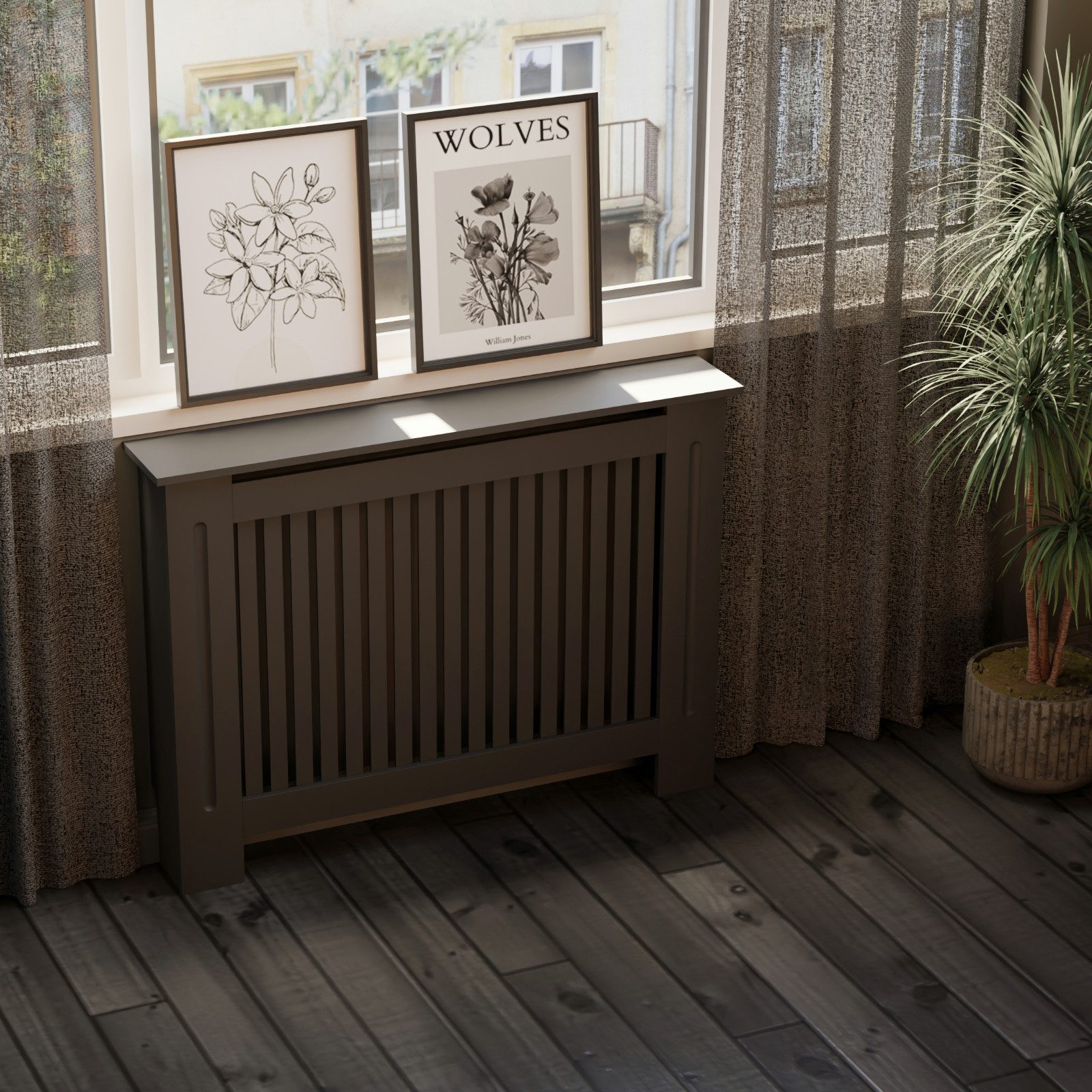 HAGO Heizungsverkleidung Heizungsabdeckung Holz 112x19x82cm Schwarz Landhau günstig online kaufen