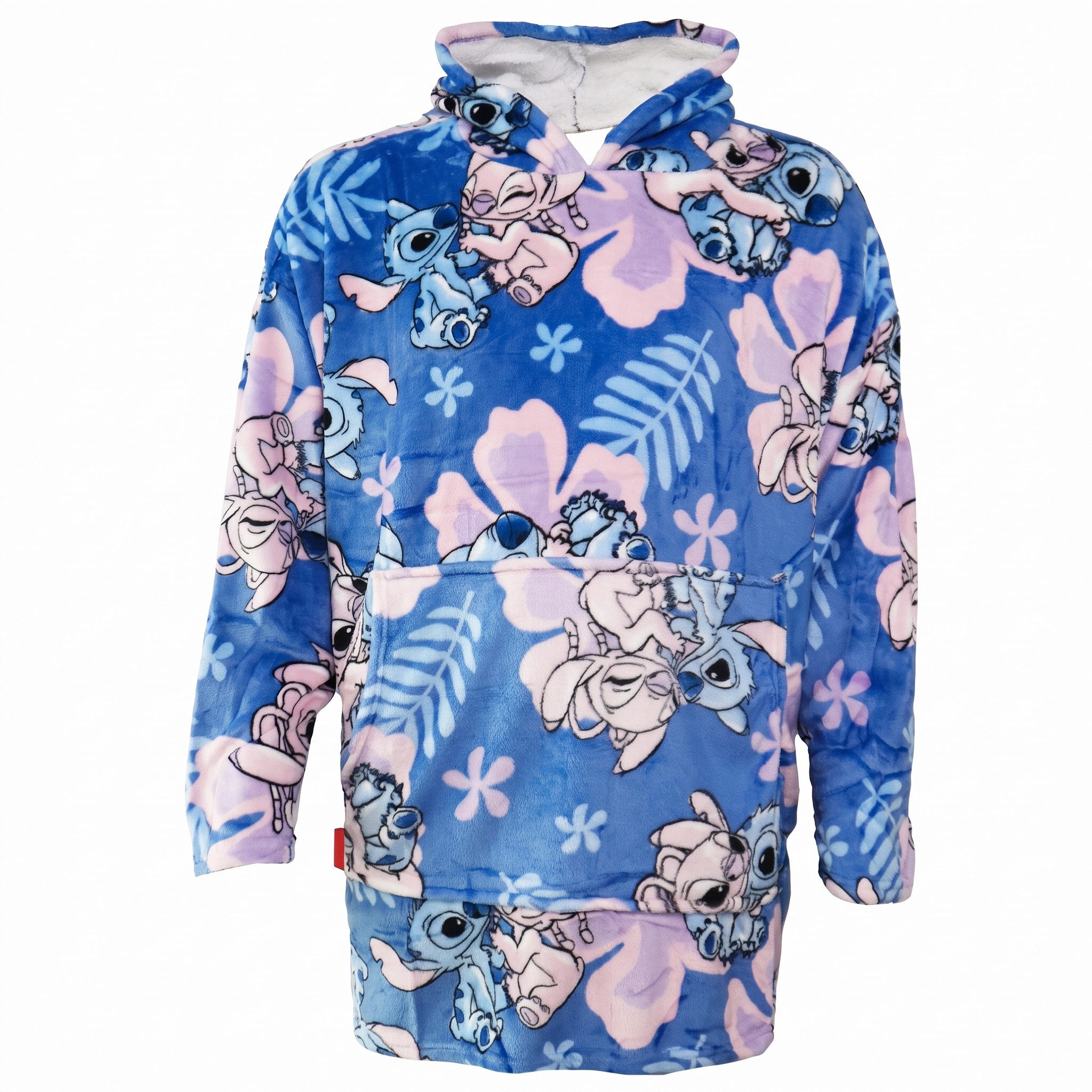 Disney Fleeceponcho Disney Stitch Kuschelponcho mit Ärmeln Kapuze Tasche S-L