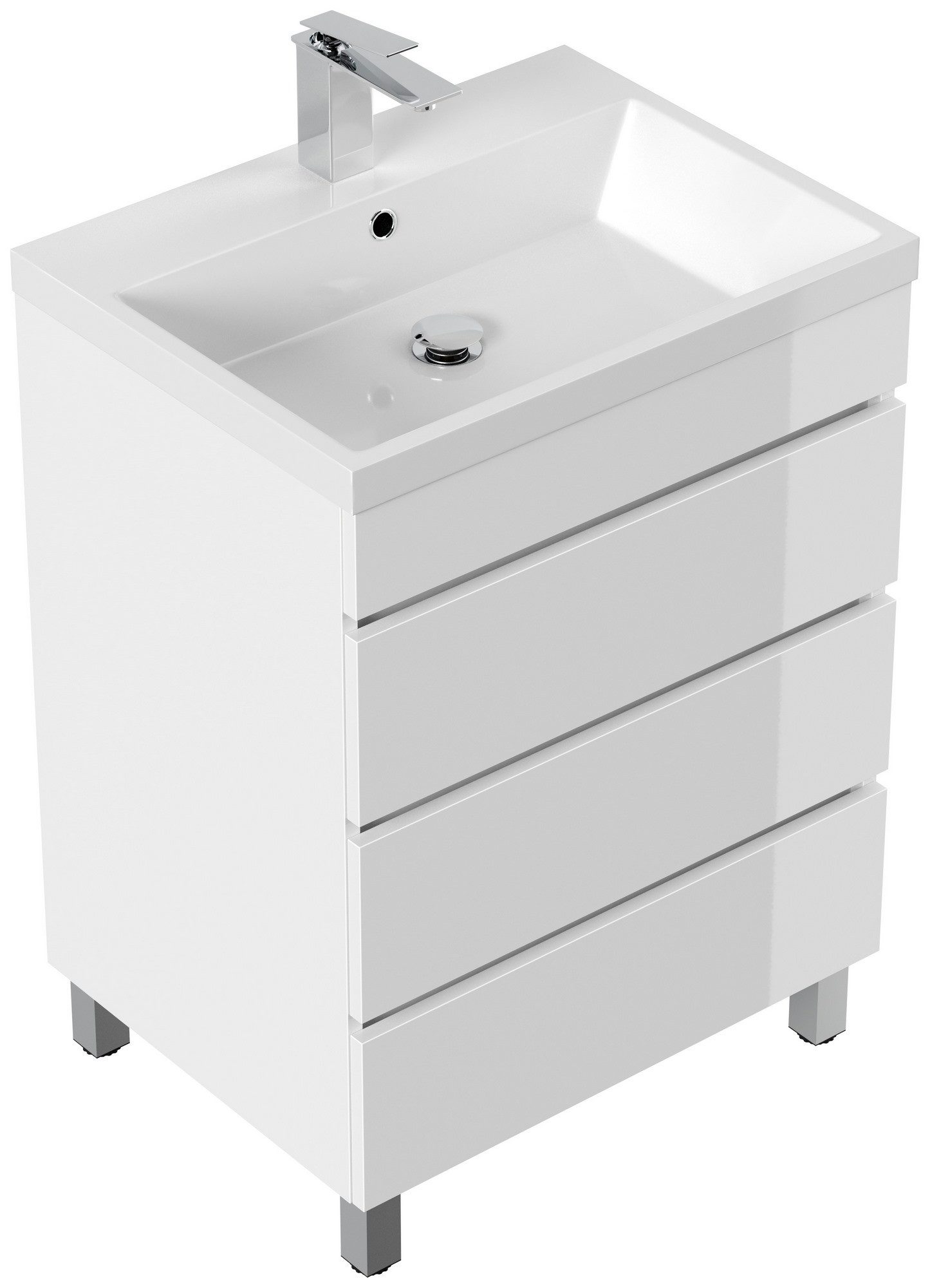 Posseik Badmöbel-Set Stand-Badmöbel Waschplatz "Fellini 60" weiß Hochglanz