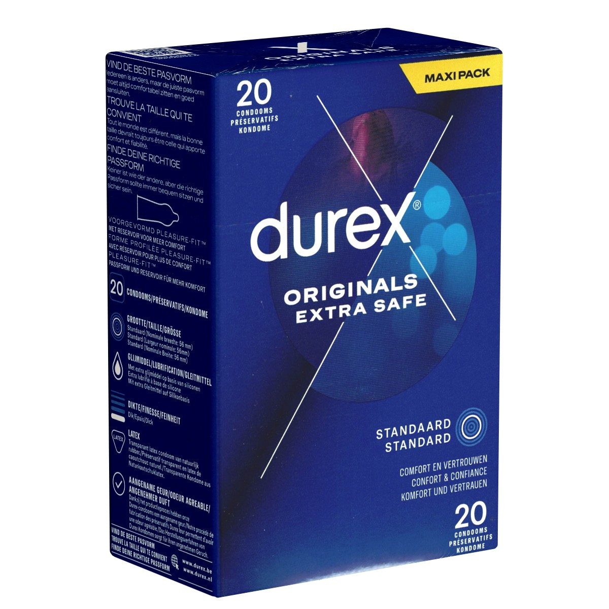 durex Kondome Originals Extra Safe Packung mit, 20 St., extra sichere Markenkondome mit Easy-On™-Passform