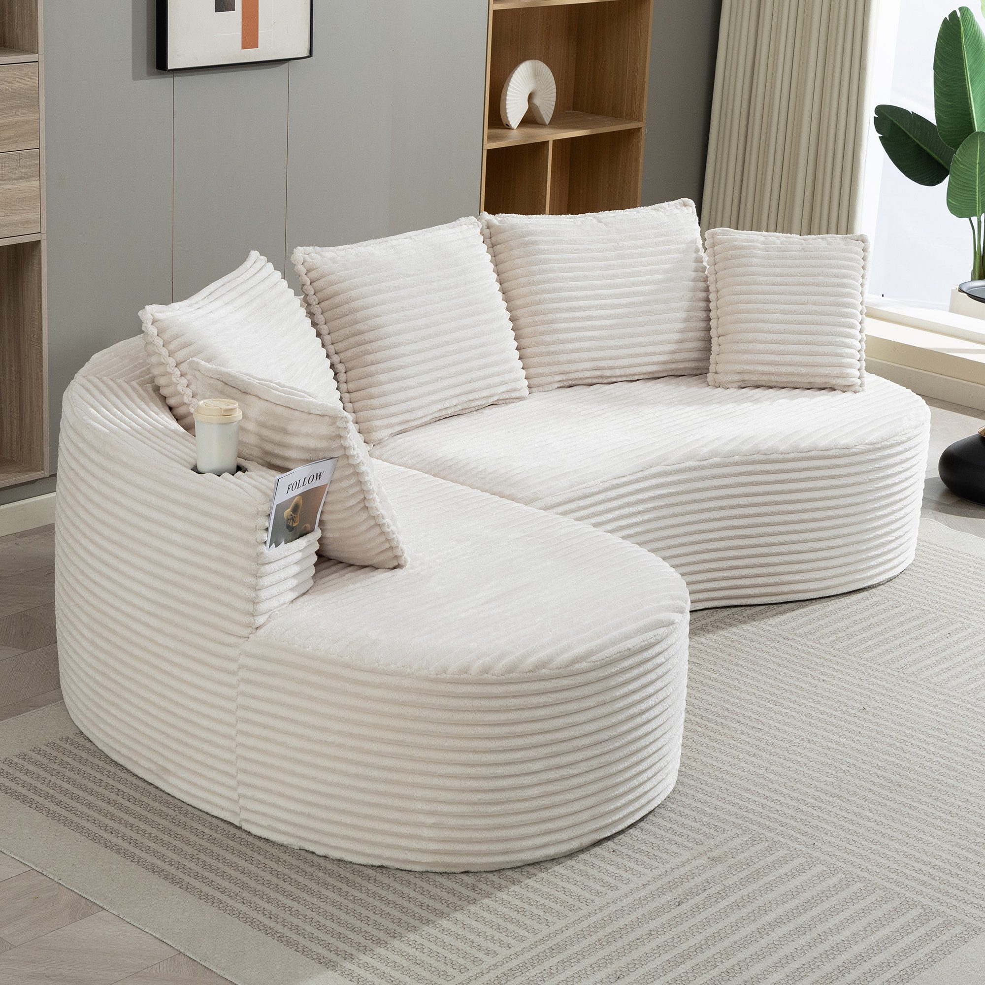 ANYSUN Sofa Ecksofa,Cordstoff Sofa,3-Sitzer L-Form Sofa, Dreisitzer Schlafsofa Eckcouch Relaxsofa mit Becherhalter & Stautasche, Keine Montage erforderlich,Geeignet für Wohnzimmer,Arbeitszimmer
