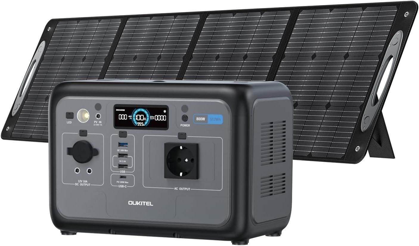 OUKITEL Stromerzeuger Solargenerator 800W, 512Wh Tragbarer Powerstation, 1600 in kW, (Stromversorgung mit Solarpanel Set, 1-tlg., Stromerzeuger), LiFePO4 Batterie, für Camping Outdoor
