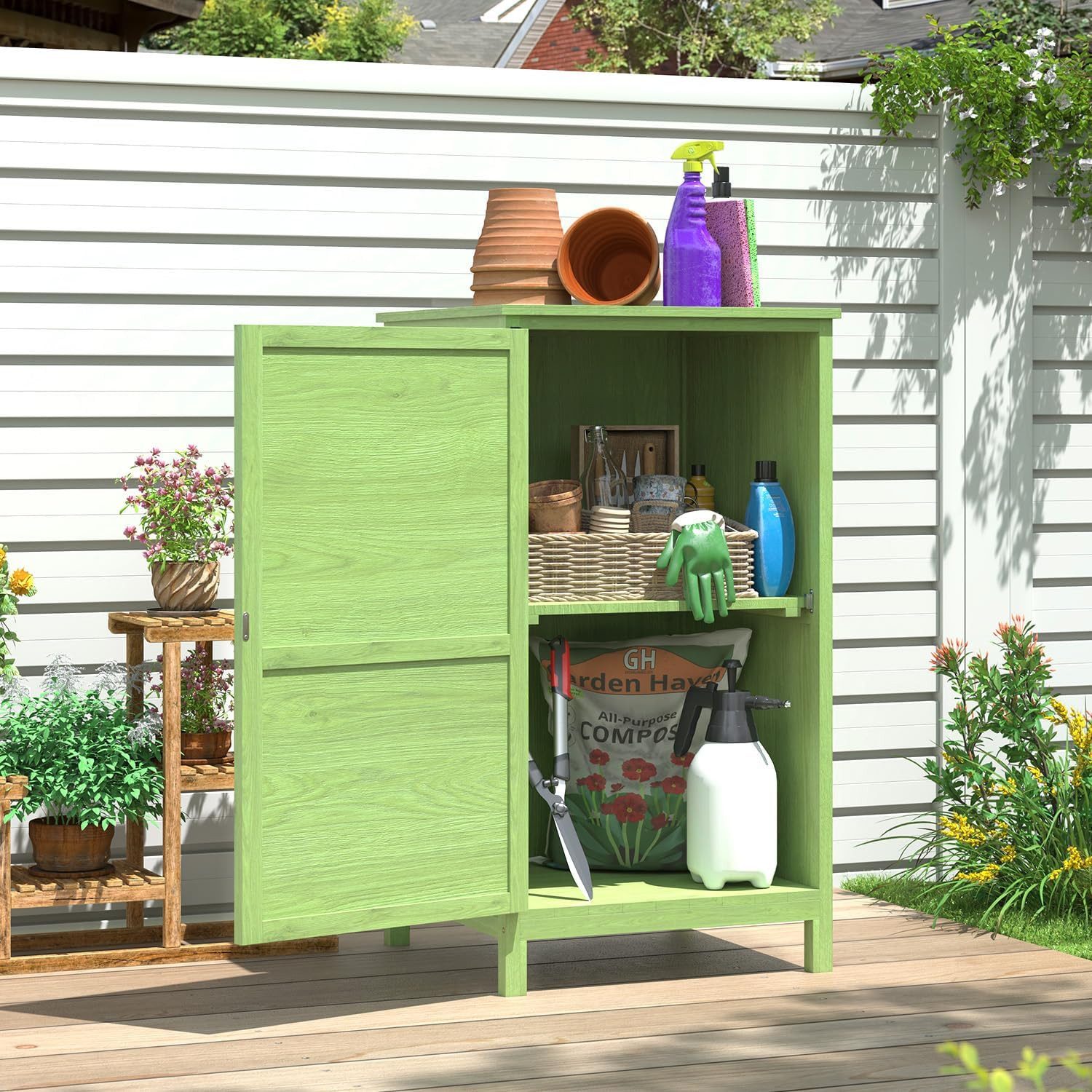 AOXUN Garten-Geräteschrank Holz Gartenschrank in Grün, mit verstellbaren Regalen, 55x54x100cm, BxT: 55x54 cm, (1 St)