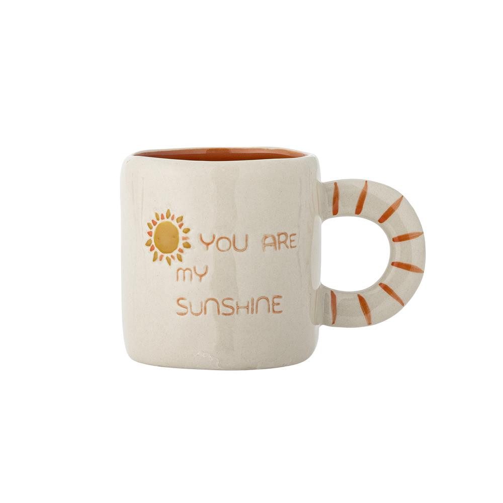 Bloomingville Tasse MINI Cloudy, Steingut, Natur, Steingut, 110 ml, Schriftzug "YOU ARE MY SUNSHINE"