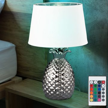 etc-shop LED Tischleuchte, Leuchtmittel inklusive, Warmweiß, Farbwechsel, Tisch Lampe Fernbedienung Keramik Ananas Design silber