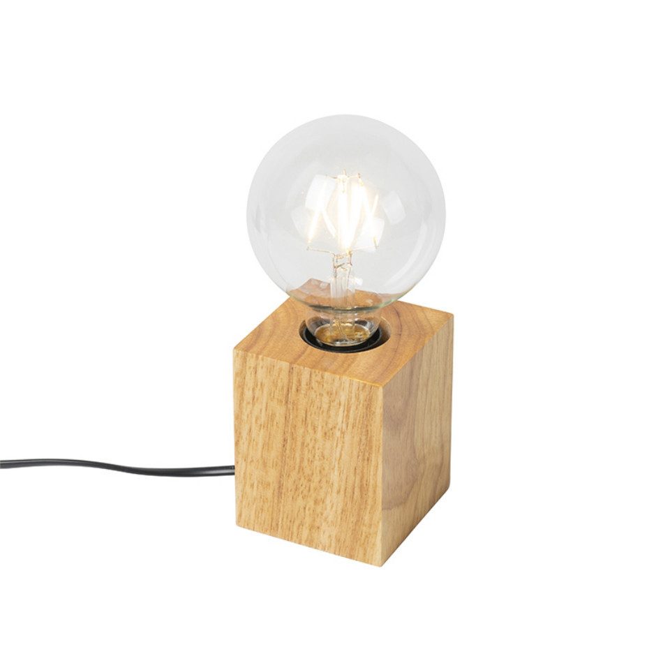Qazqa Tischleuchte Bloc, ohne Leuchtmittel, E27, Naturel, Landhaus, Holz, 1-flammig