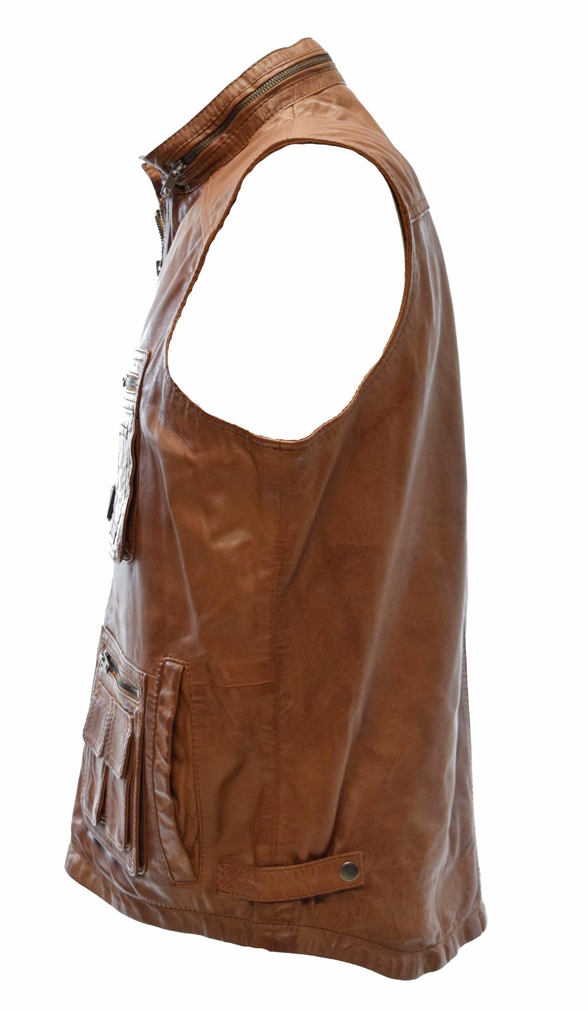 Leather Julius Fronttaschen, Outdoor-Weste Dunkelbraun, Zimmert Cognac, praktische Lederweste