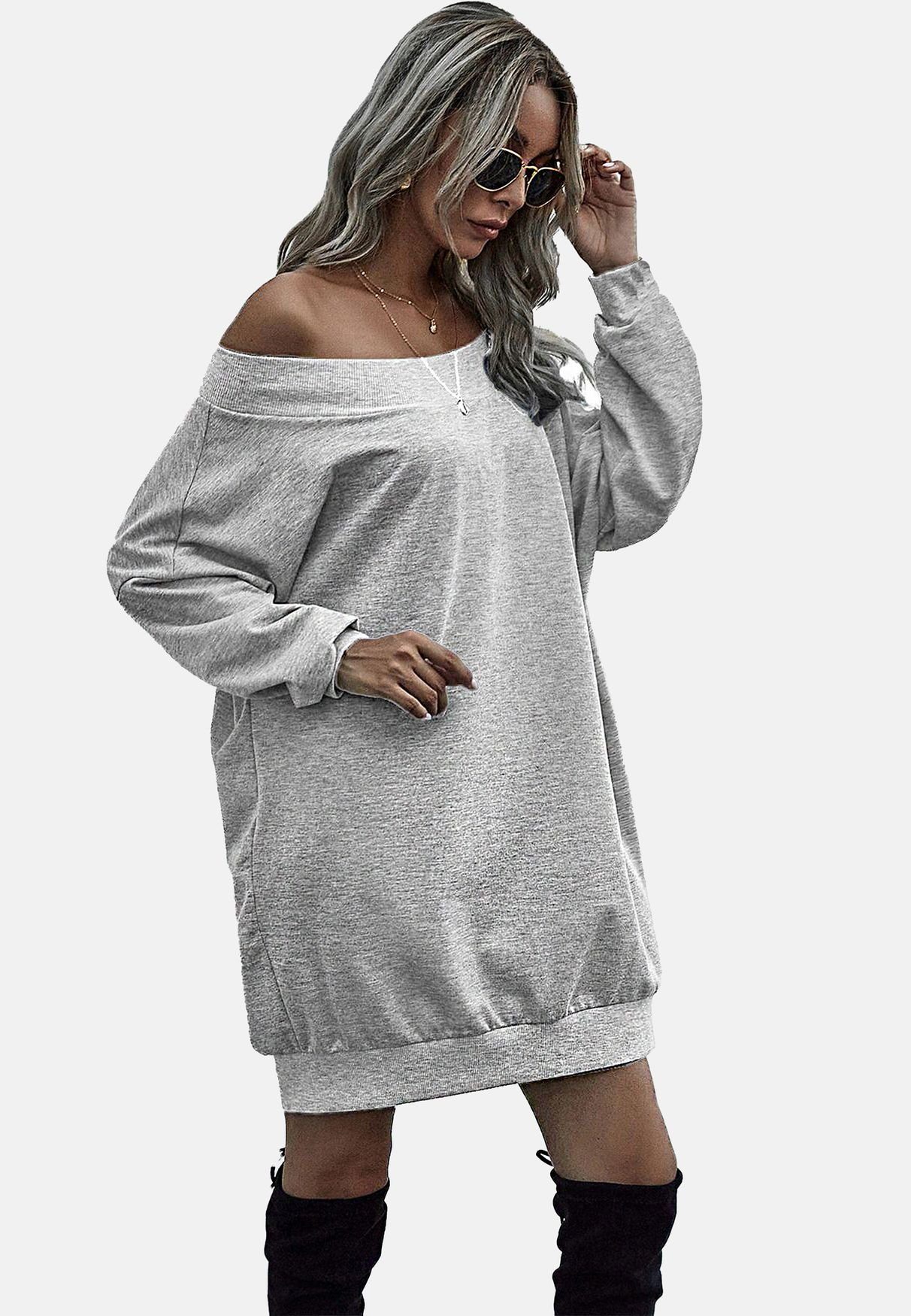 enflame Longpullover Off-Shoulder Long Oversized Dress günstig online kaufen