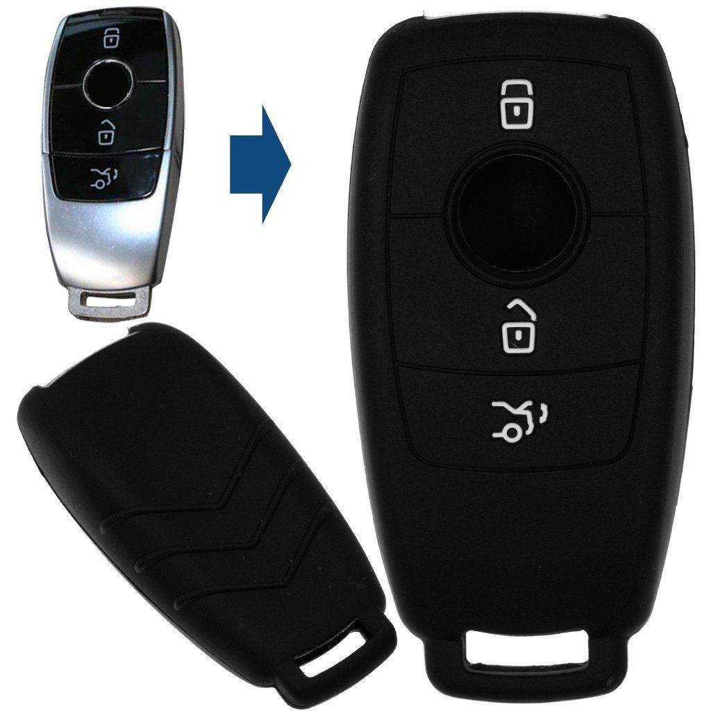 mt-key Schlüsseltasche Autoschlüssel Softcase Silikon Schutzhülle Schwarz, für Mercedes Benz E-Klasse W213 3 Tasten KEYLESS SMARTKEY