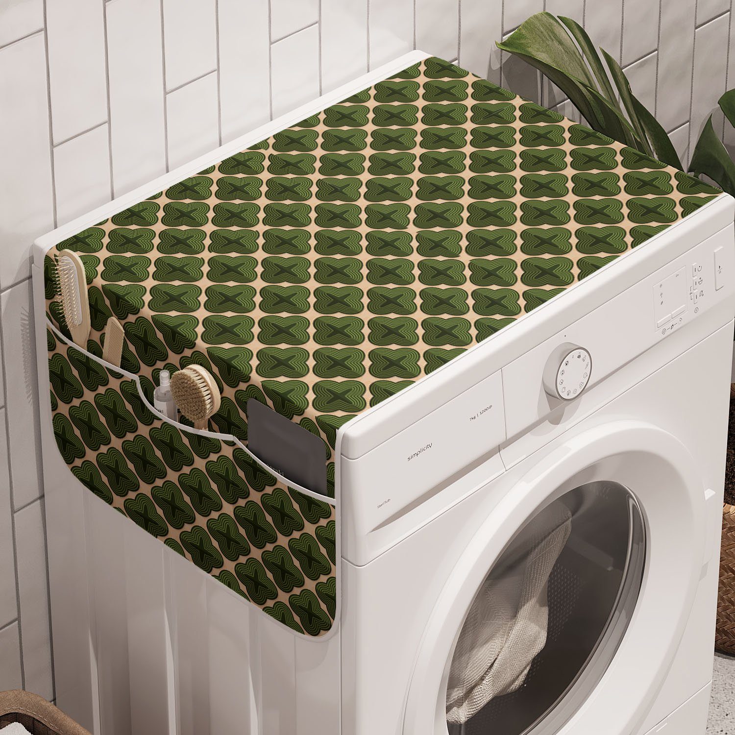 und für Abstrakt Badorganizer Geometrische Trockner, Anti-Rutsch-Stoffabdeckung Abakuhaus Ornamente Retro Waschmaschine