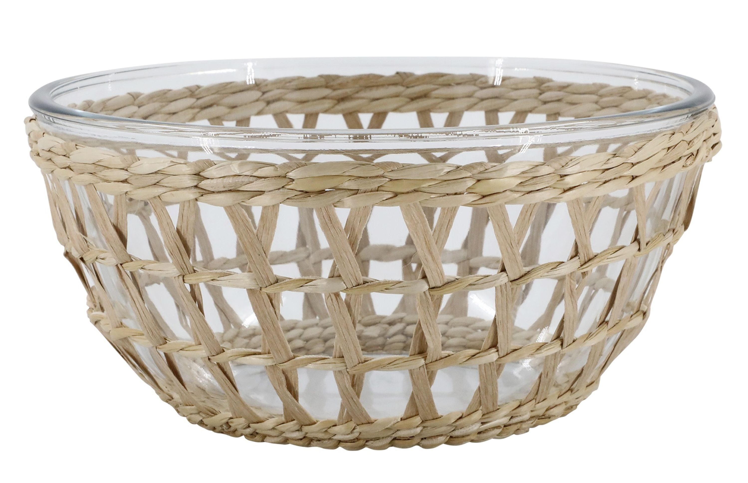 Chic Antique Schüssel Chic Antique - Schüssel mit Flechtkorbhülle Glas Schale D 27cm, Naturfaser, Glas