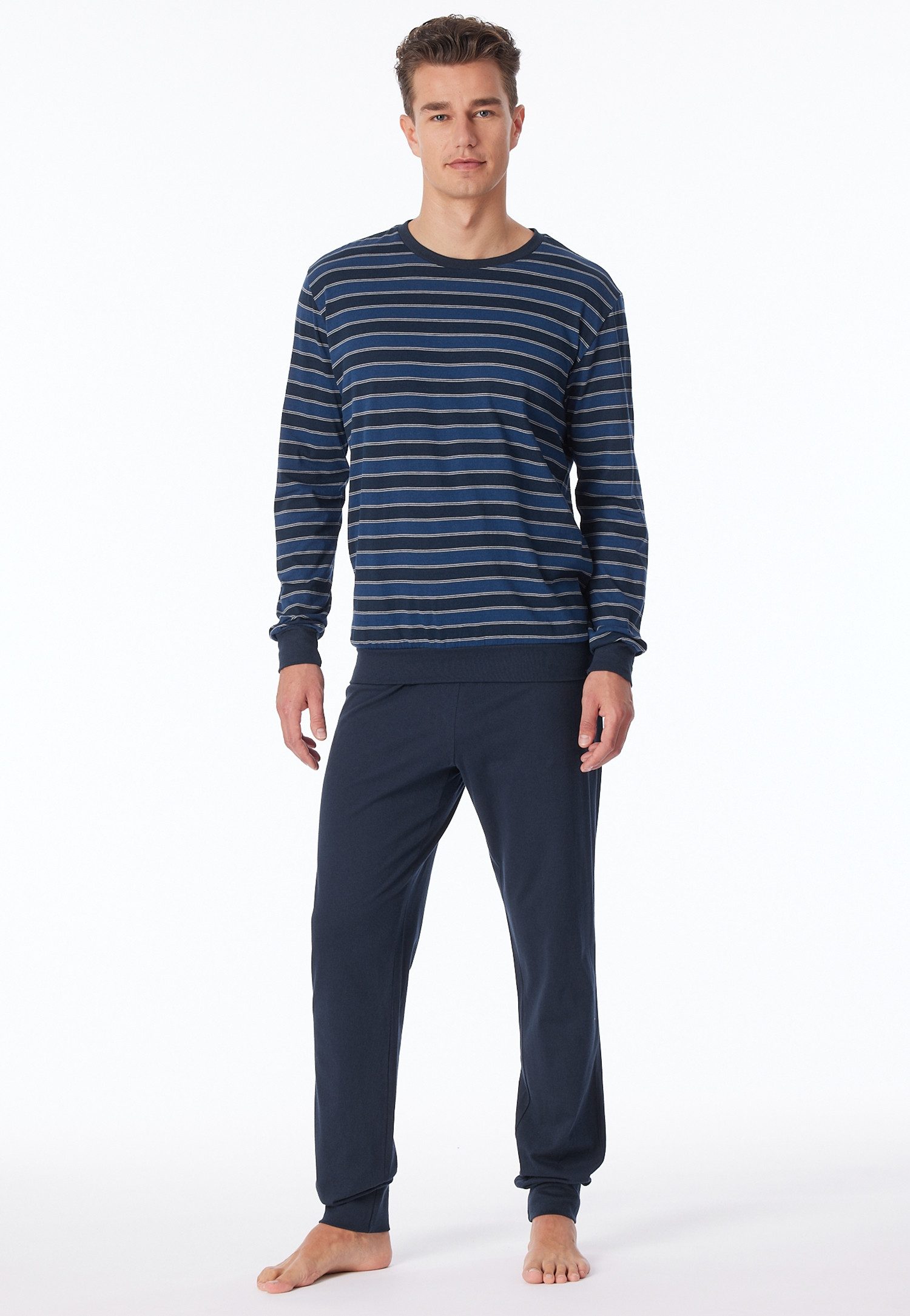 uncover by SCHIESSER Schlafanzug (2 tlg) Rundhalsausschnitt, Langarm, Single Jersey, feine Blockstreifen