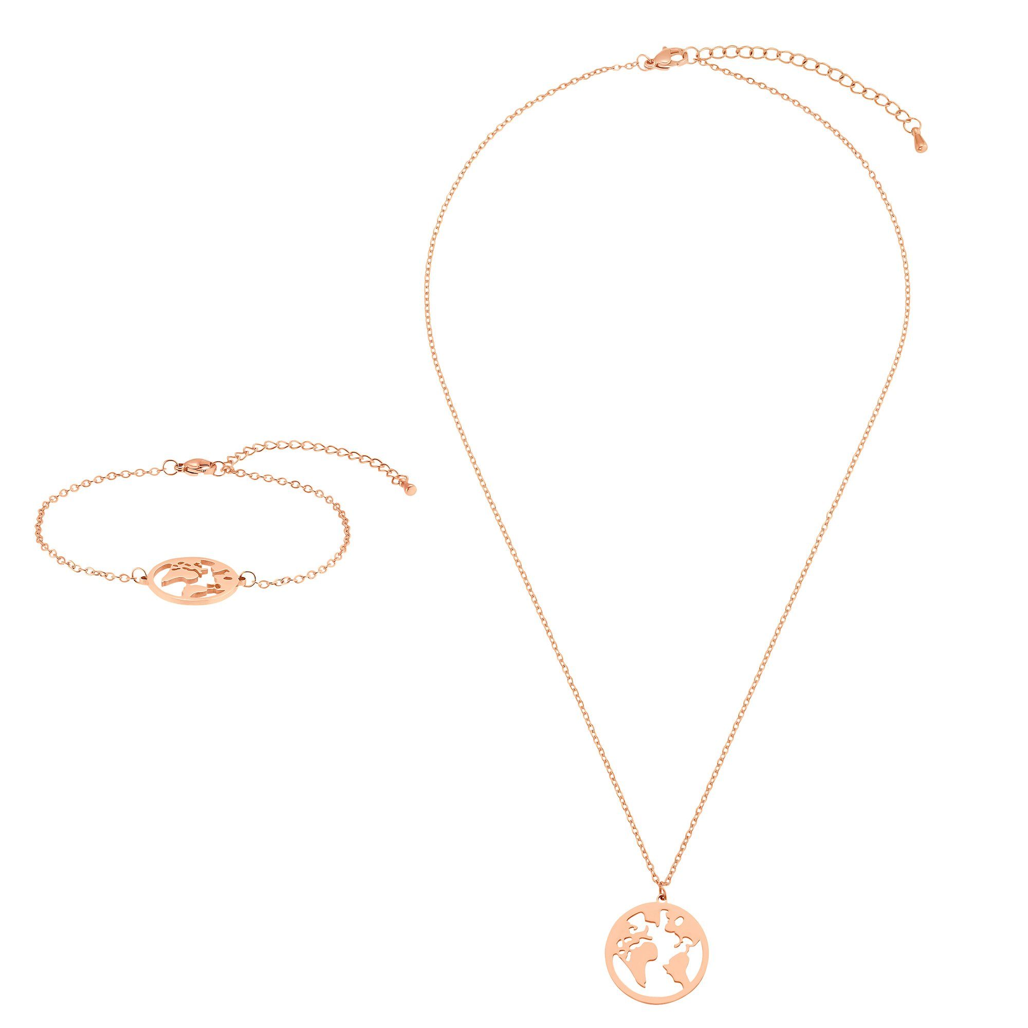 Collier Set Weltkarte silberfarben