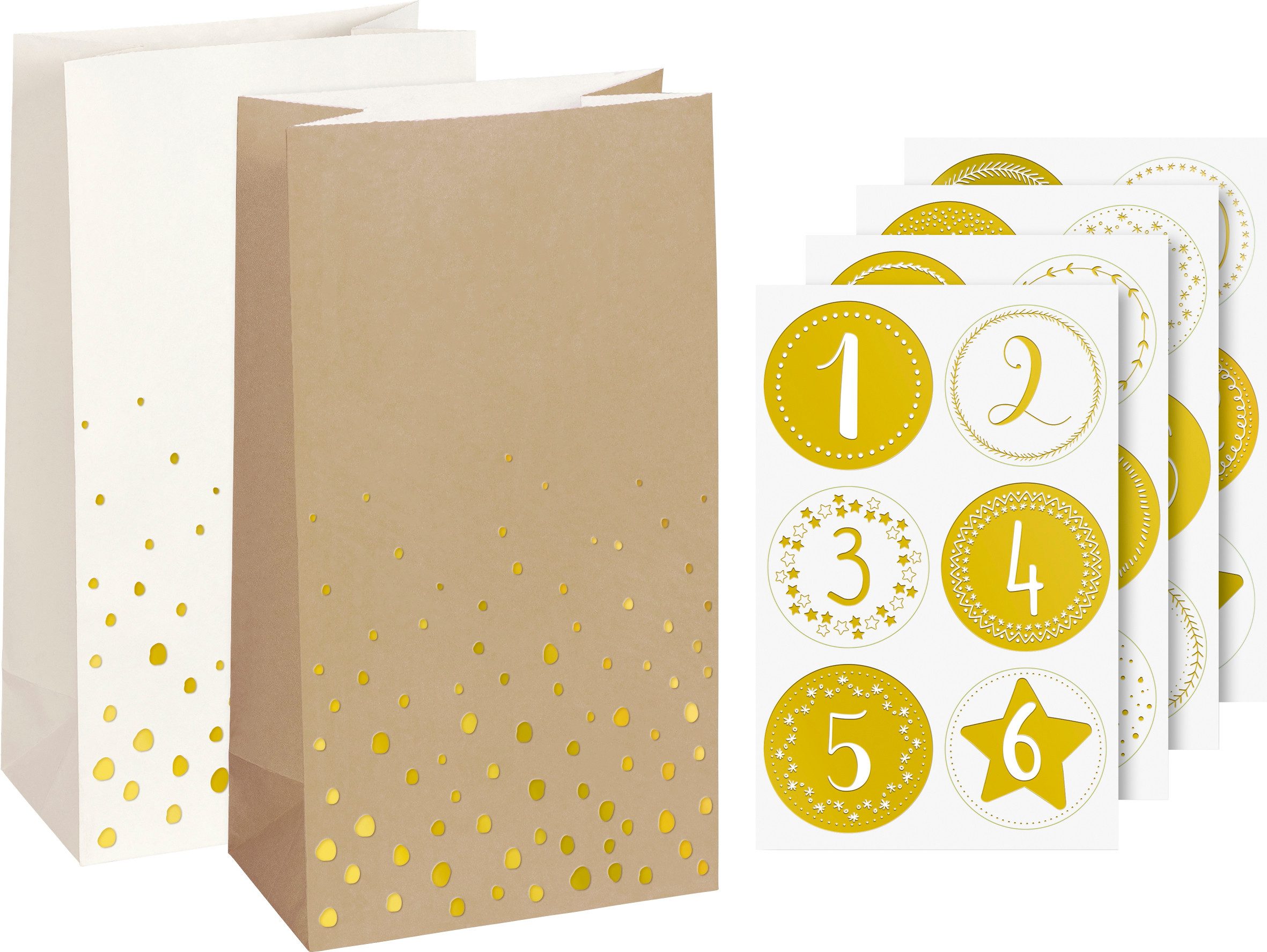 Heyda Календари zum Selbstbasteln Goldene Punkte, 24 Tüten + 4 Bogen Zahlen-Sticker